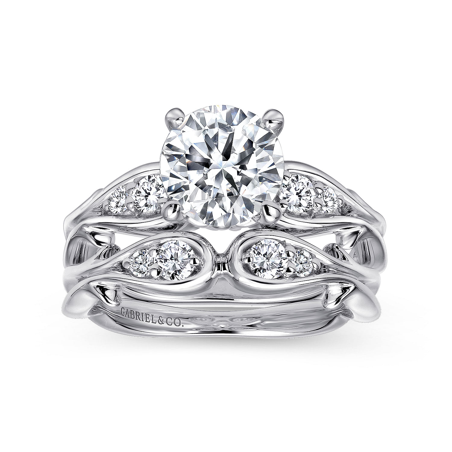 18k White Gold Round Straight Engagement Ring angle 4 18k White Gold Round Straight Engagement Ring angle 4