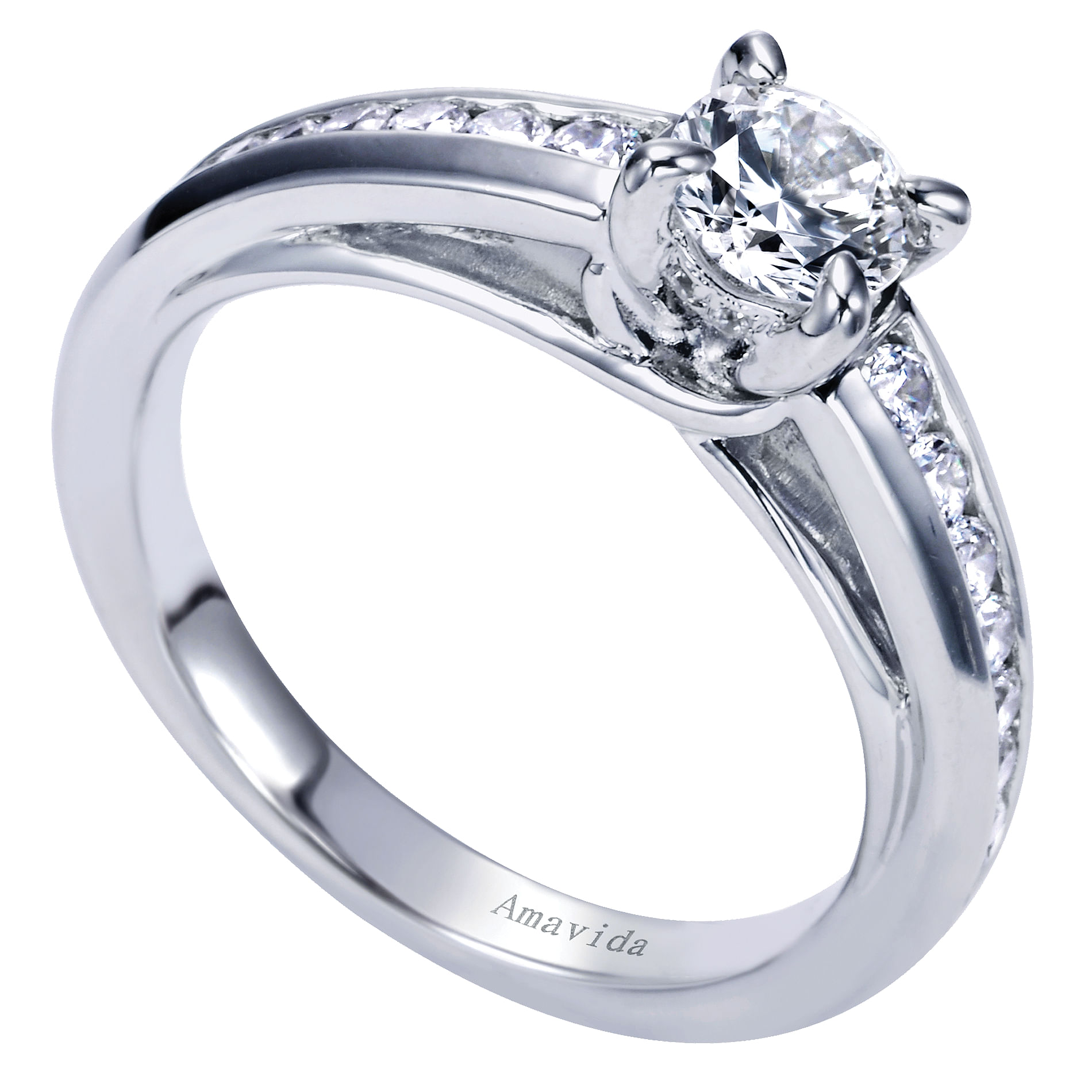 18k White Gold Round Straight Engagement Ring angle 3 18k White Gold Round Straight Engagement Ring angle 3