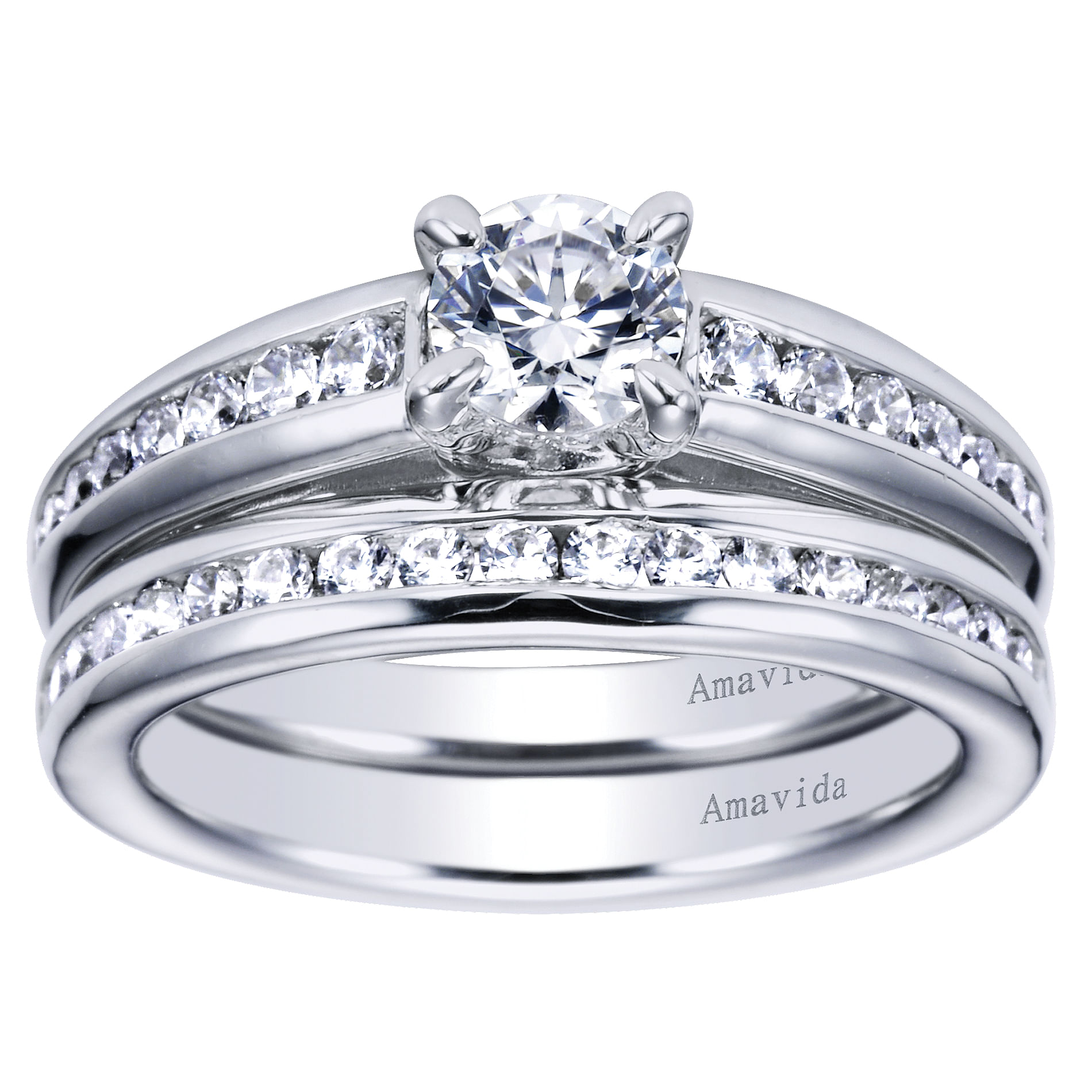 18k White Gold Round Straight Engagement Ring angle 4 18k White Gold Round Straight Engagement Ring angle 4