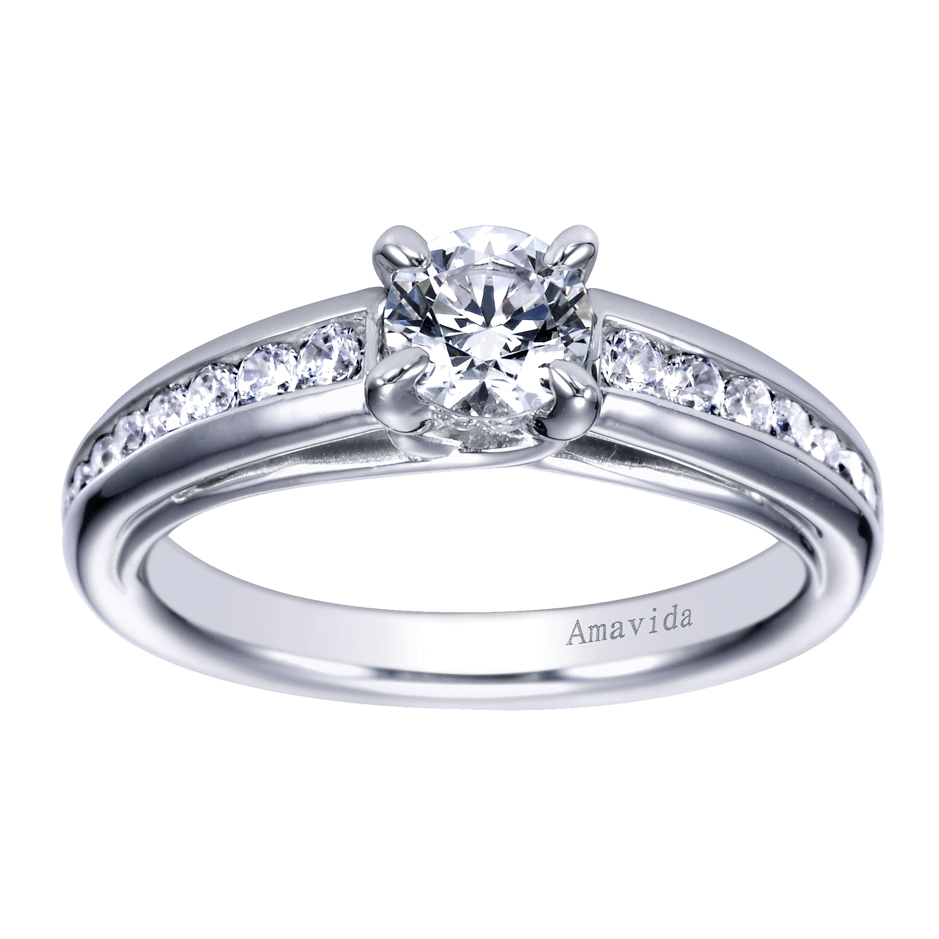 18k White Gold Round Straight Engagement Ring angle 5 18k White Gold Round Straight Engagement Ring angle 5