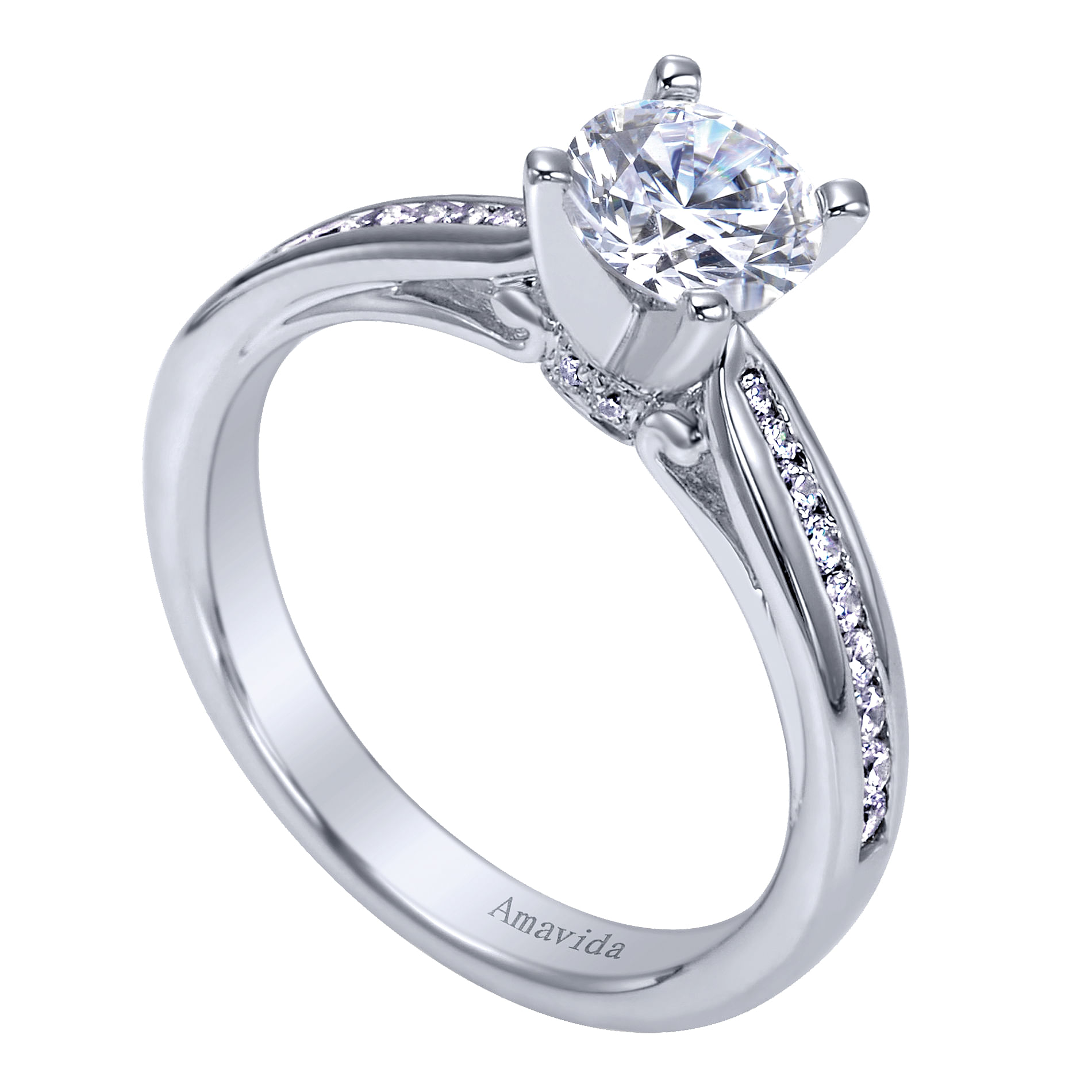 18k White Gold Round Straight Engagement Ring angle 3 18k White Gold Round Straight Engagement Ring angle 3