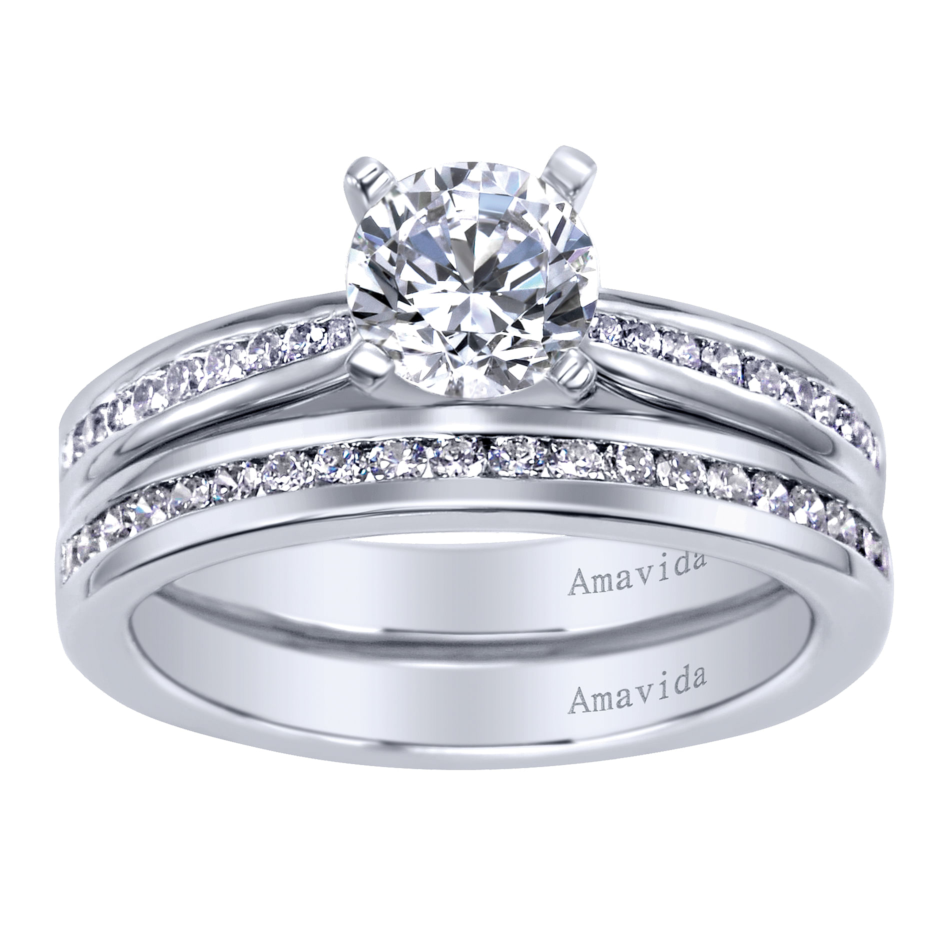 18k White Gold Round Straight Engagement Ring angle 4 18k White Gold Round Straight Engagement Ring angle 4