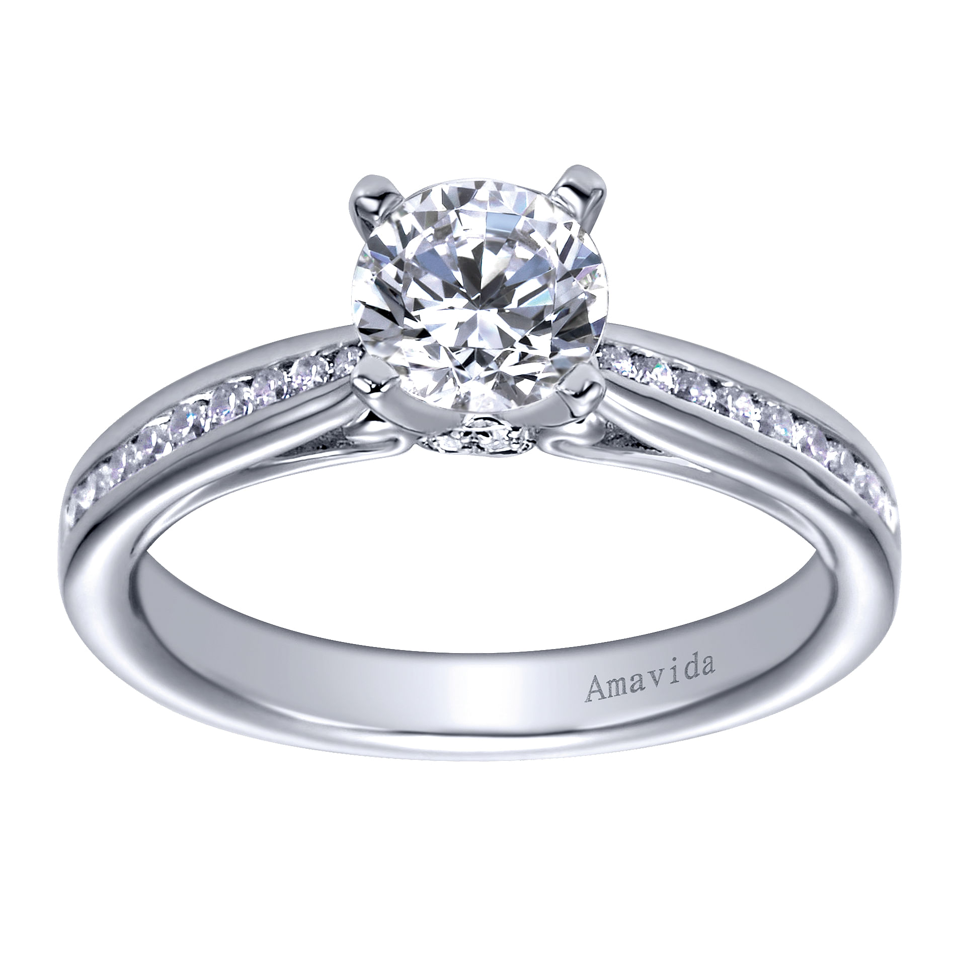 18k White Gold Round Straight Engagement Ring angle 5 18k White Gold Round Straight Engagement Ring angle 5