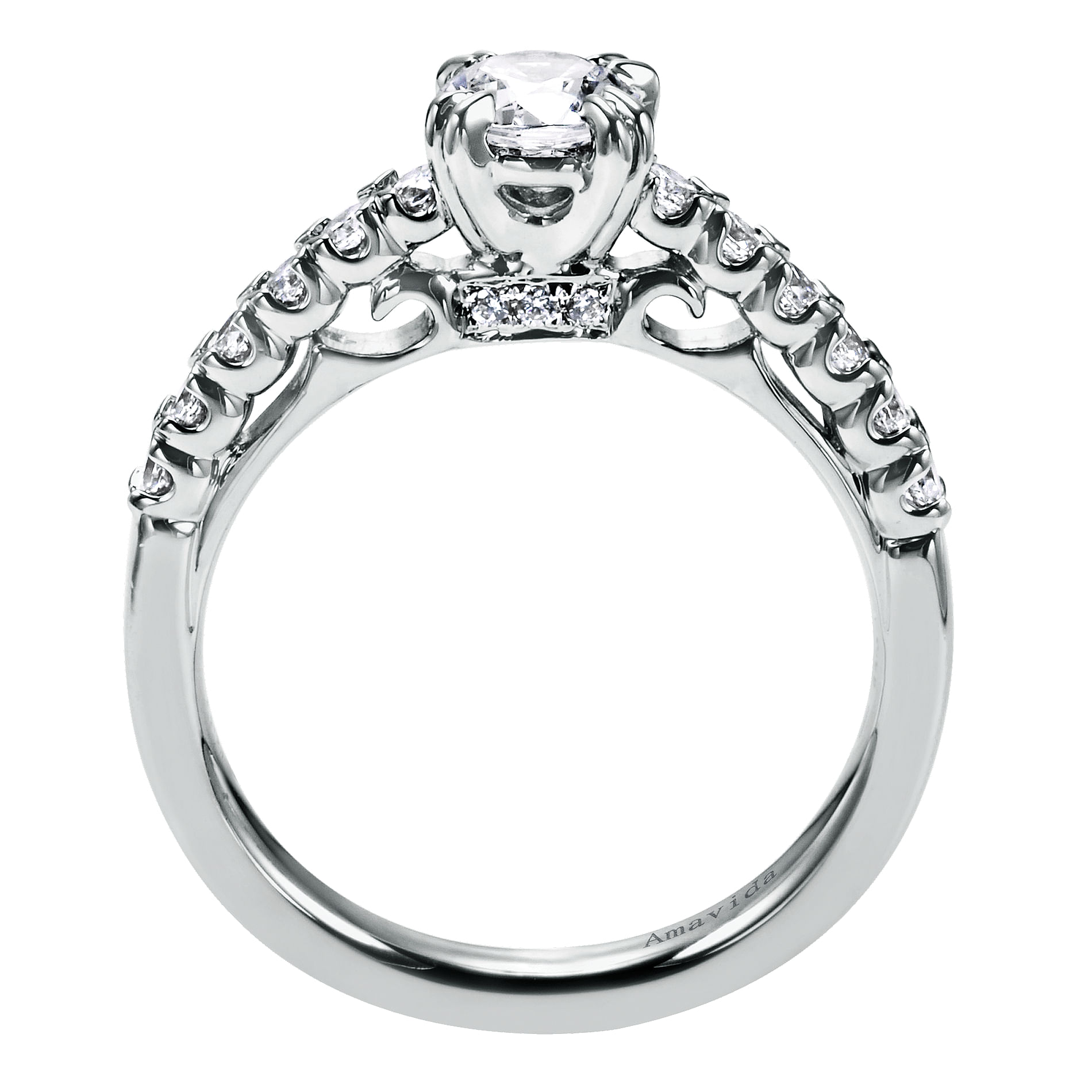 18k White Gold Round Straight Engagement Ring angle 2 18k White Gold Round Straight Engagement Ring angle 2