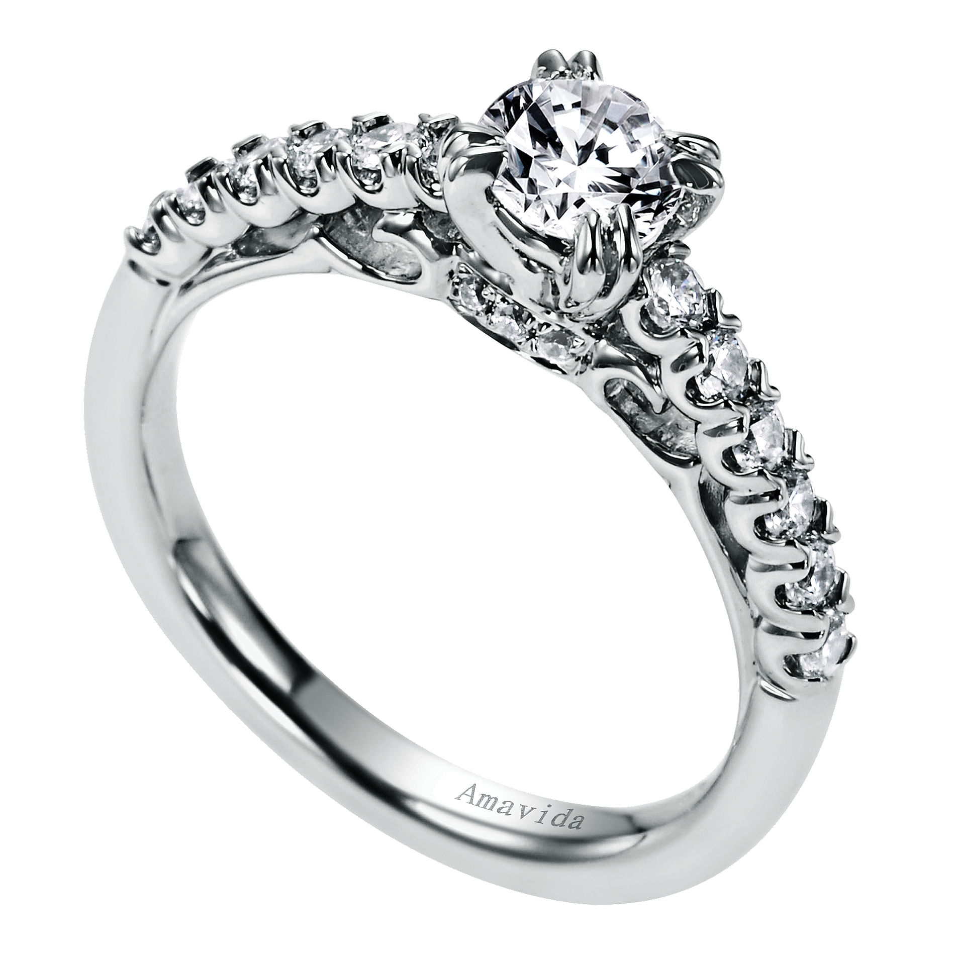 18k White Gold Round Straight Engagement Ring angle 3 18k White Gold Round Straight Engagement Ring angle 3