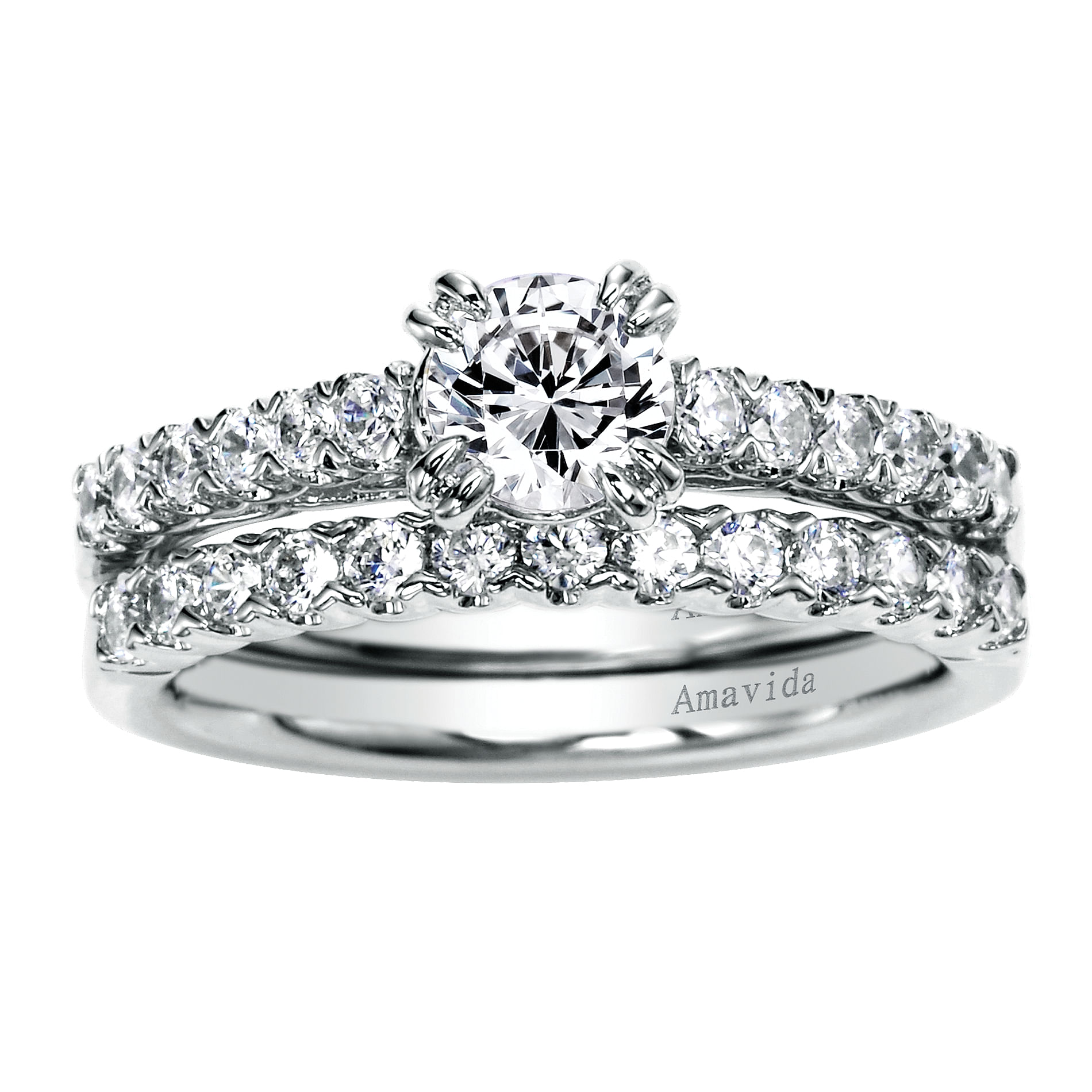 18k White Gold Round Straight Engagement Ring angle 4 18k White Gold Round Straight Engagement Ring angle 4