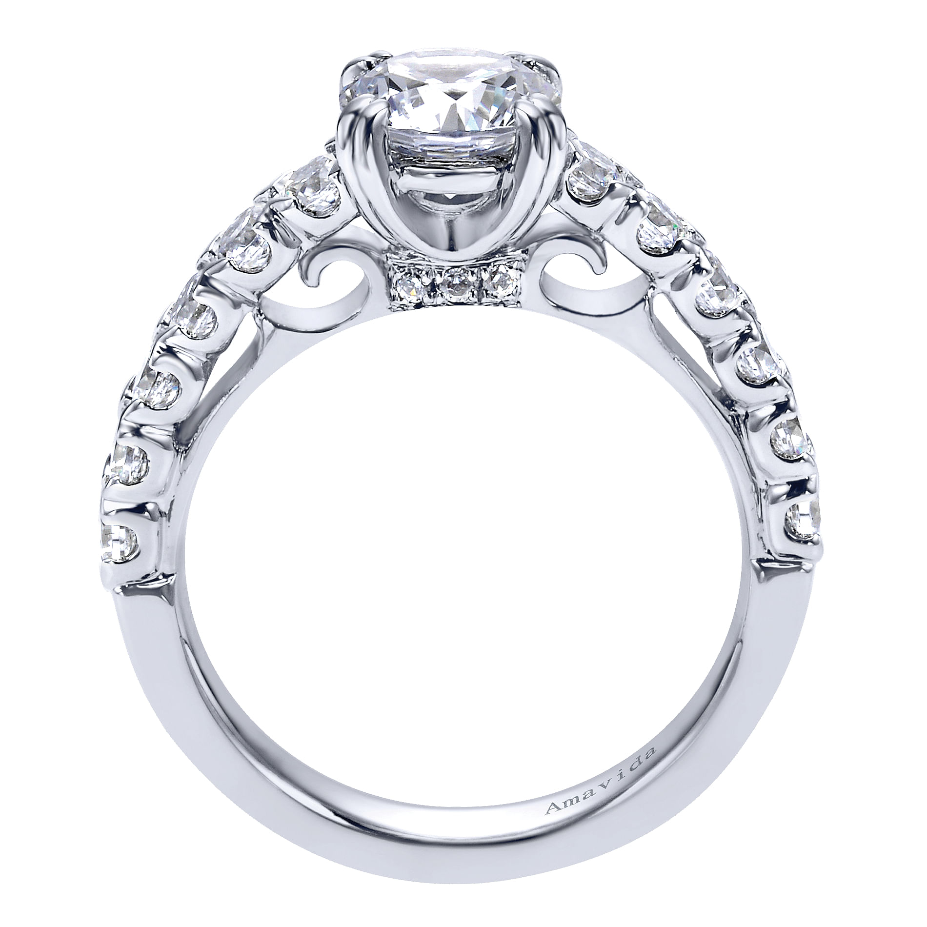 18k White Gold Round Straight Engagement Ring angle 2 18k White Gold Round Straight Engagement Ring angle 2