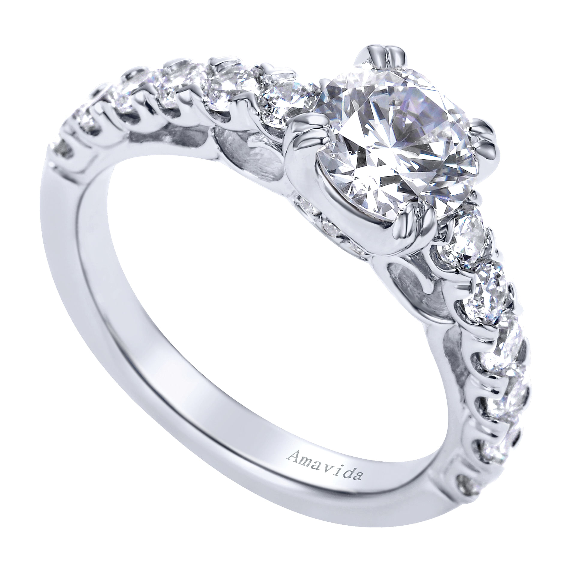 18k White Gold Round Straight Engagement Ring angle 3 18k White Gold Round Straight Engagement Ring angle 3