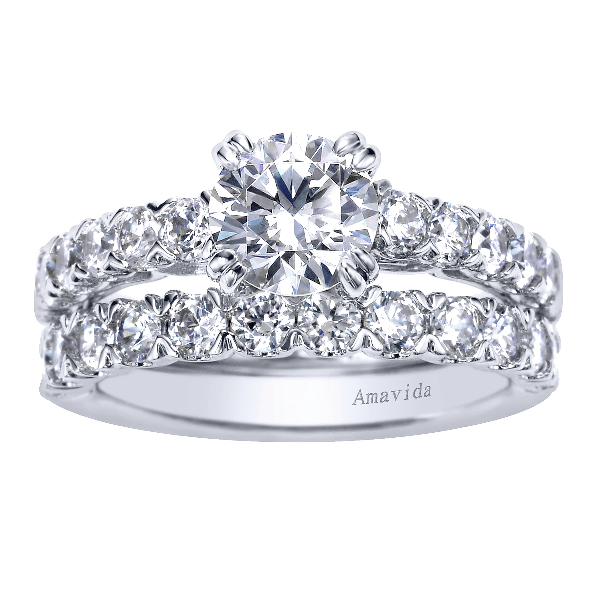 18k White Gold Round Straight Engagement Ring angle 4 18k White Gold Round Straight Engagement Ring angle 4