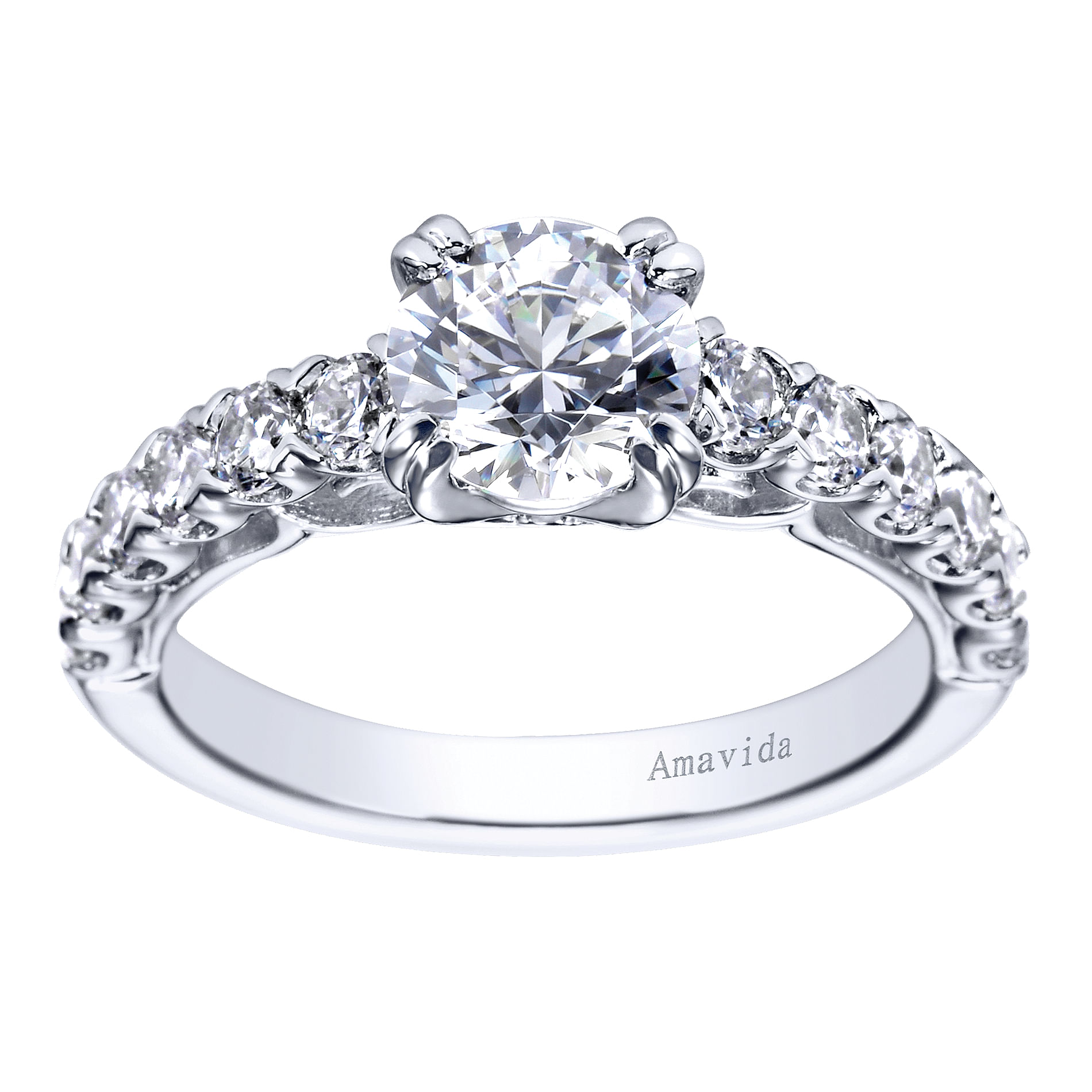18k White Gold Round Straight Engagement Ring angle 5 18k White Gold Round Straight Engagement Ring angle 5