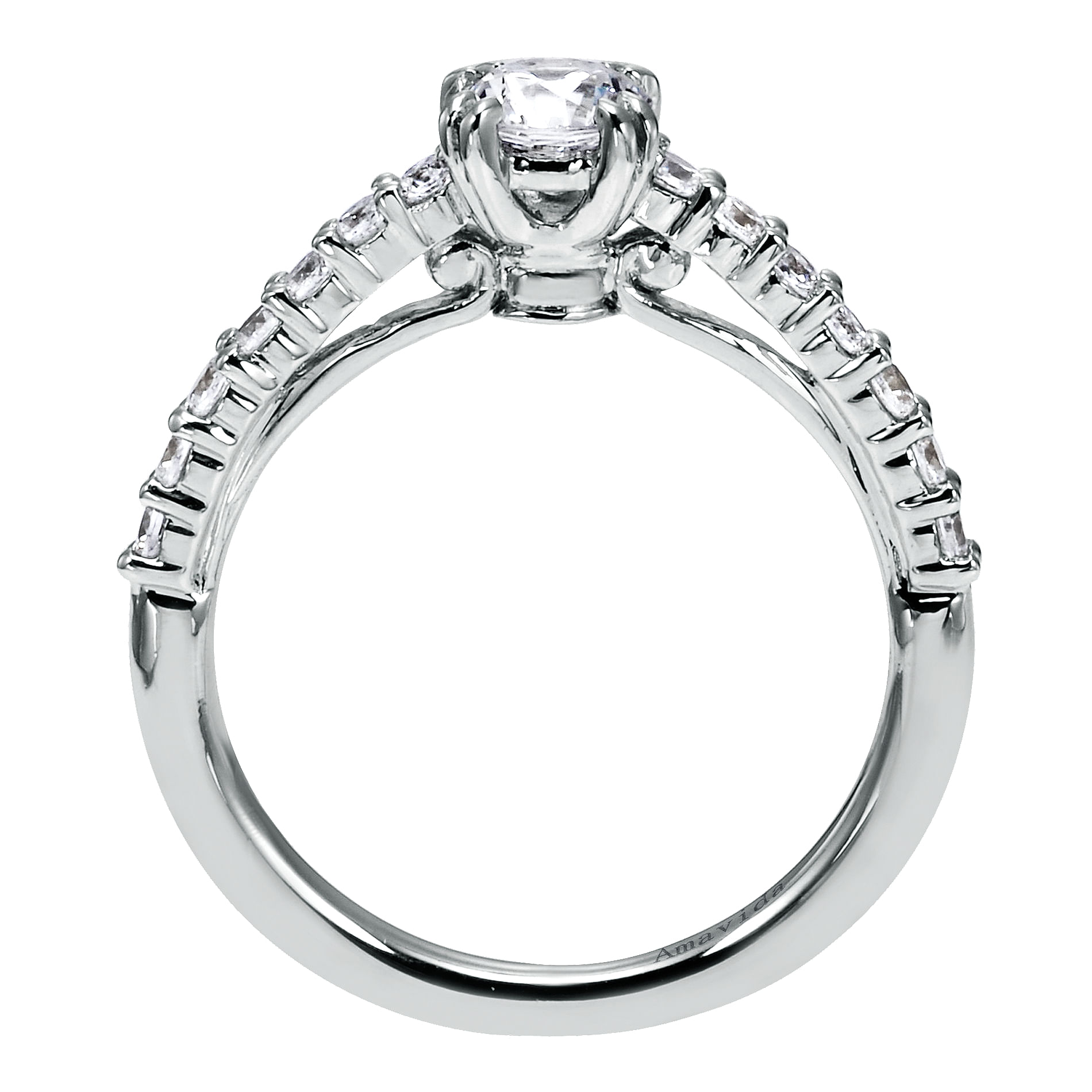 18k White Gold Round Straight Engagement Ring angle 2 18k White Gold Round Straight Engagement Ring angle 2