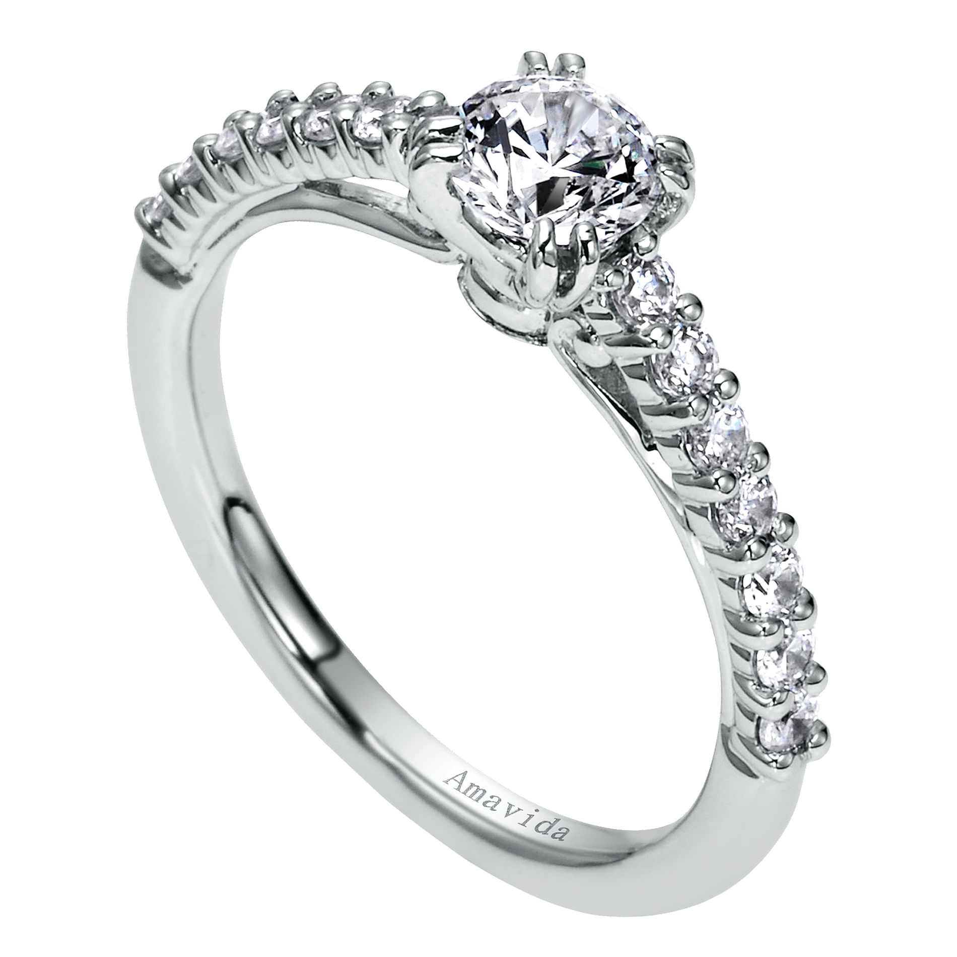 18k White Gold Round Straight Engagement Ring angle 3 18k White Gold Round Straight Engagement Ring angle 3