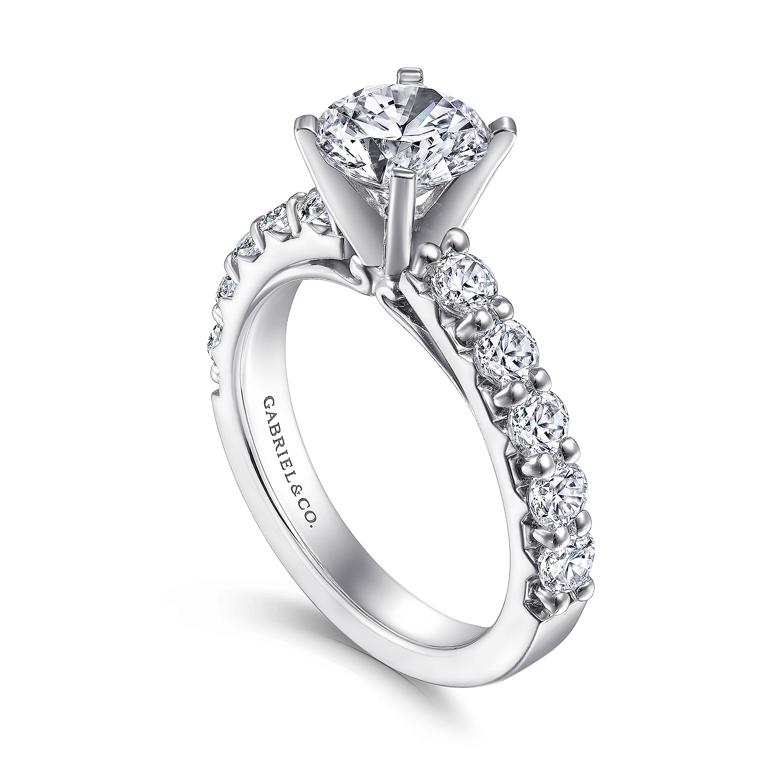18k White Gold Round Straight Engagement Ring angle 3 18k White Gold Round Straight Engagement Ring angle 3