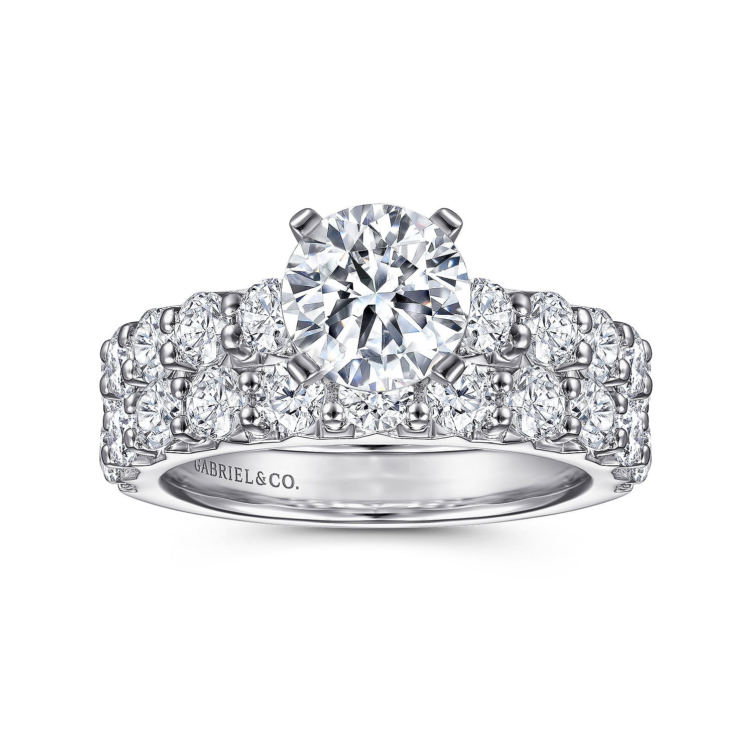 18k White Gold Round Straight Engagement Ring angle 4 18k White Gold Round Straight Engagement Ring angle 4