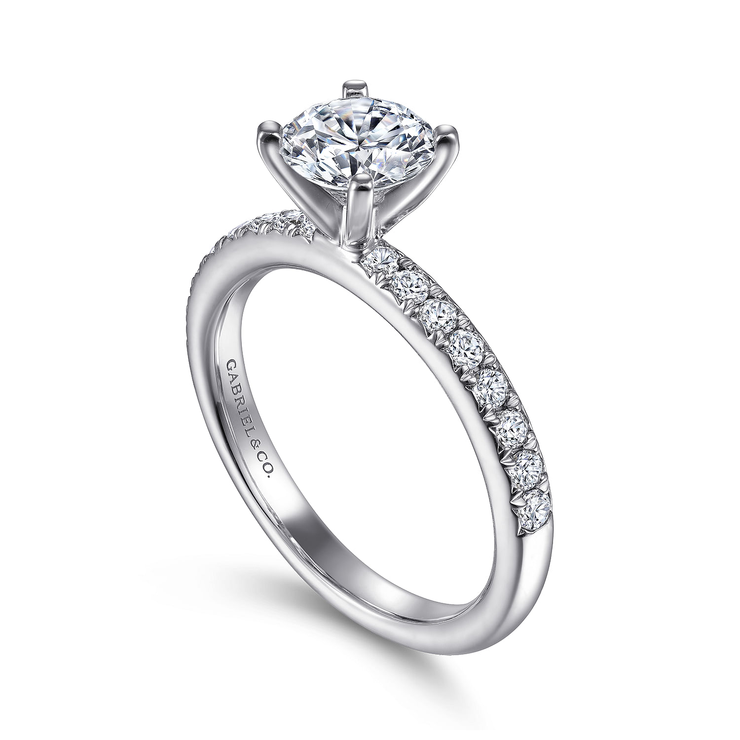 18k White Gold Round Straight Engagement Ring angle 3 18k White Gold Round Straight Engagement Ring angle 3