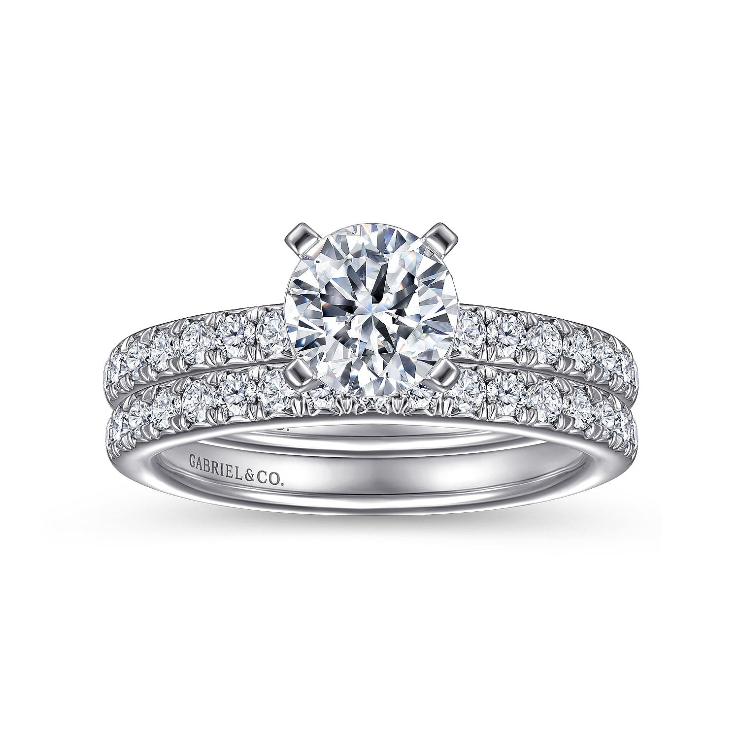 18k White Gold Round Straight Engagement Ring angle 4 18k White Gold Round Straight Engagement Ring angle 4