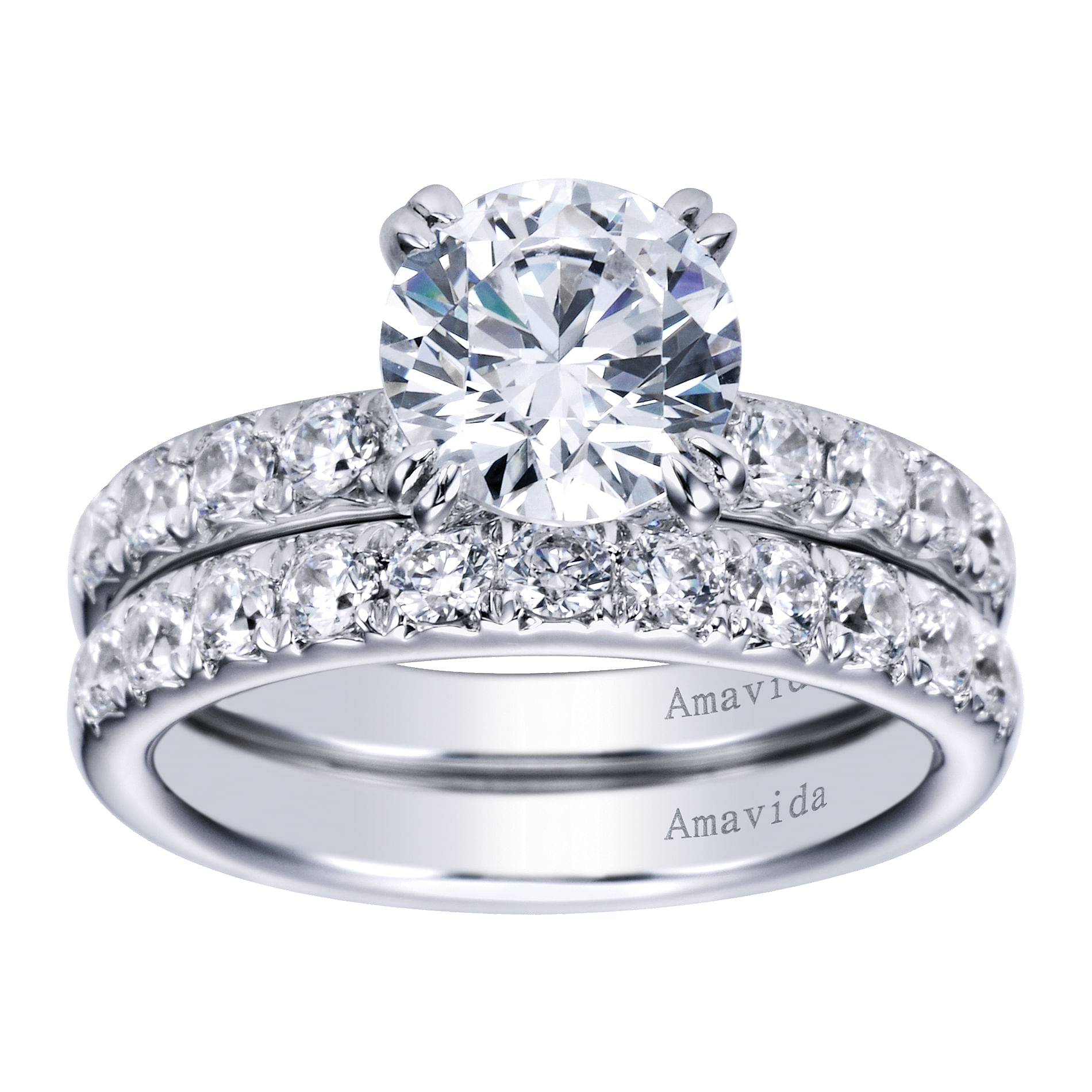 18k White Gold Round Straight Engagement Ring angle 4 18k White Gold Round Straight Engagement Ring angle 4