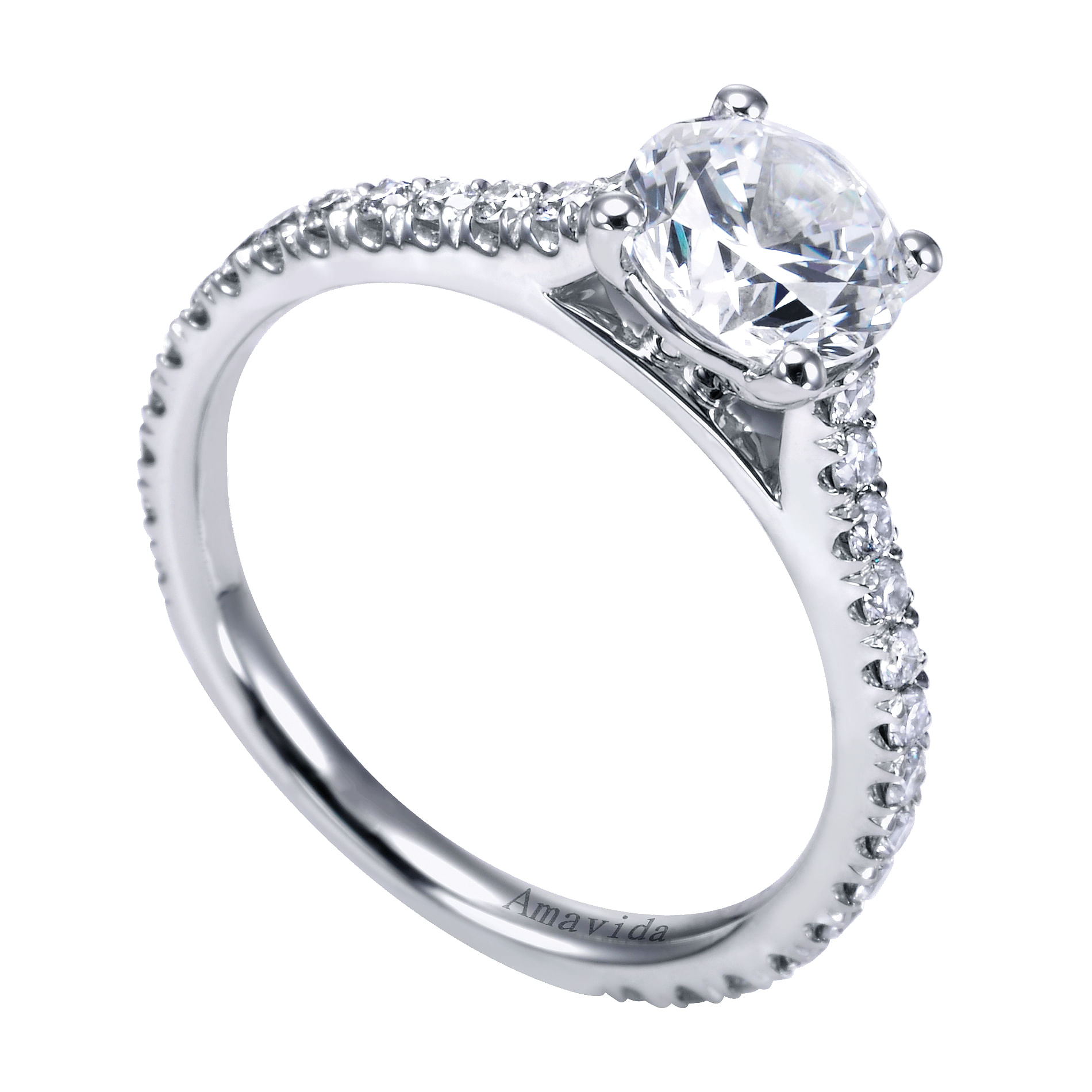 18k White Gold Round Straight Engagement Ring angle 3 18k White Gold Round Straight Engagement Ring angle 3