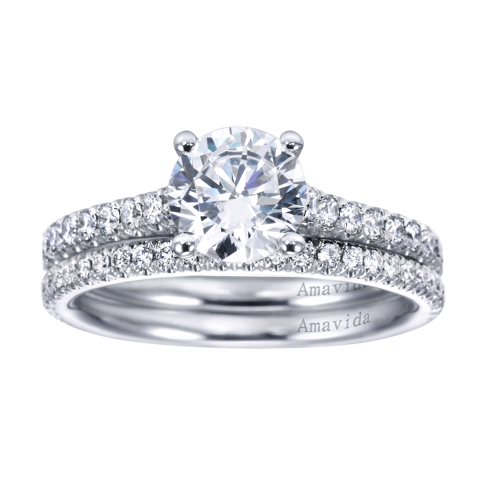 18k White Gold Round Straight Engagement Ring angle 4 18k White Gold Round Straight Engagement Ring angle 4