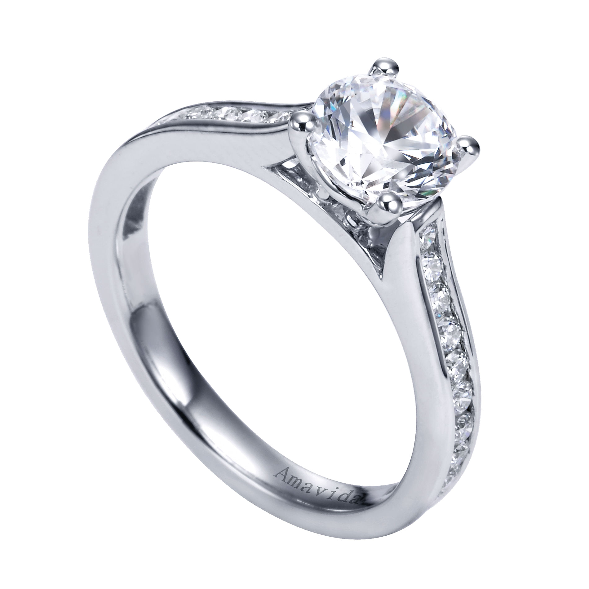 18k White Gold Round Straight Engagement Ring angle 3 18k White Gold Round Straight Engagement Ring angle 3