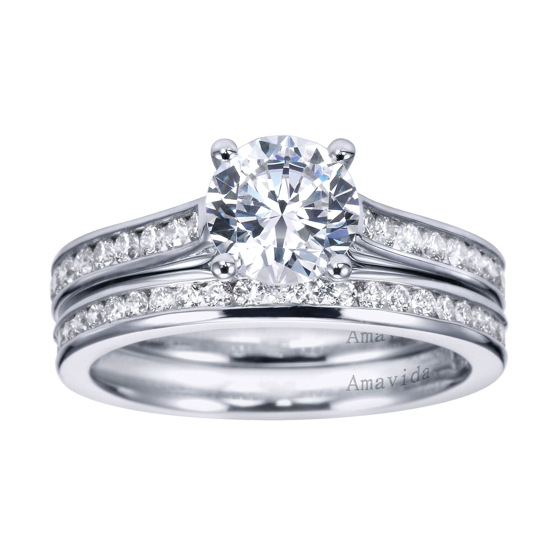 18k White Gold Round Straight Engagement Ring angle 4 18k White Gold Round Straight Engagement Ring angle 4