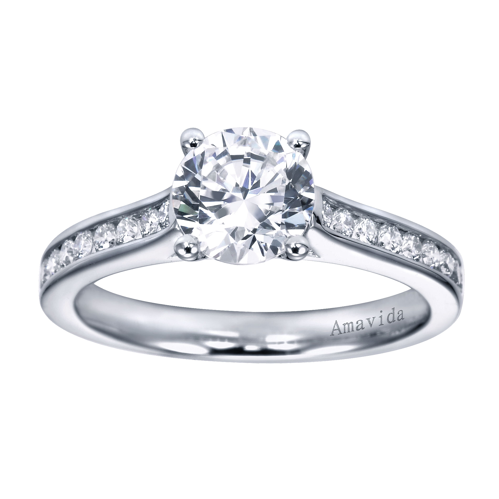 18k White Gold Round Straight Engagement Ring angle 5 18k White Gold Round Straight Engagement Ring angle 5