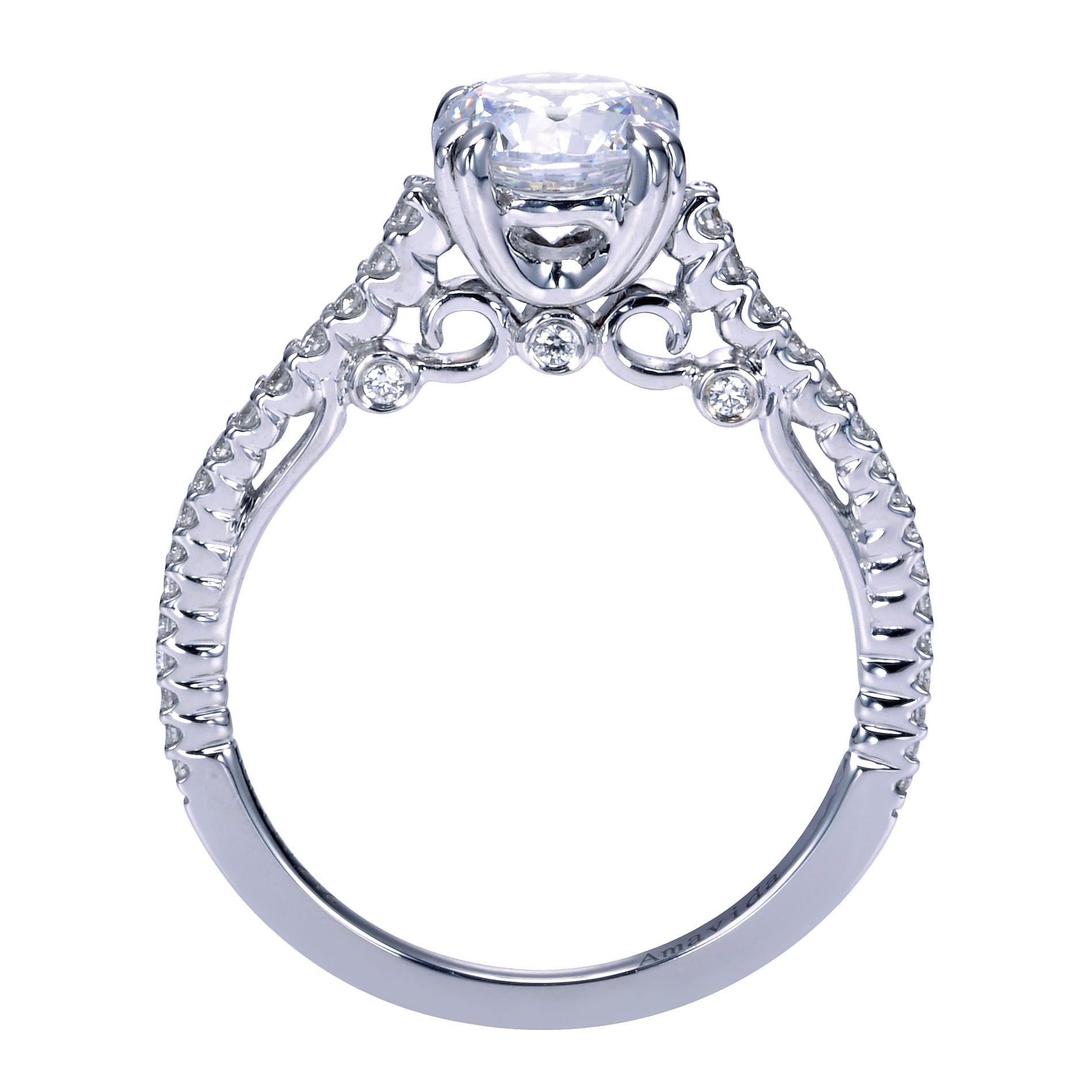 18k White Gold Round Straight Engagement Ring angle 2 18k White Gold Round Straight Engagement Ring angle 2