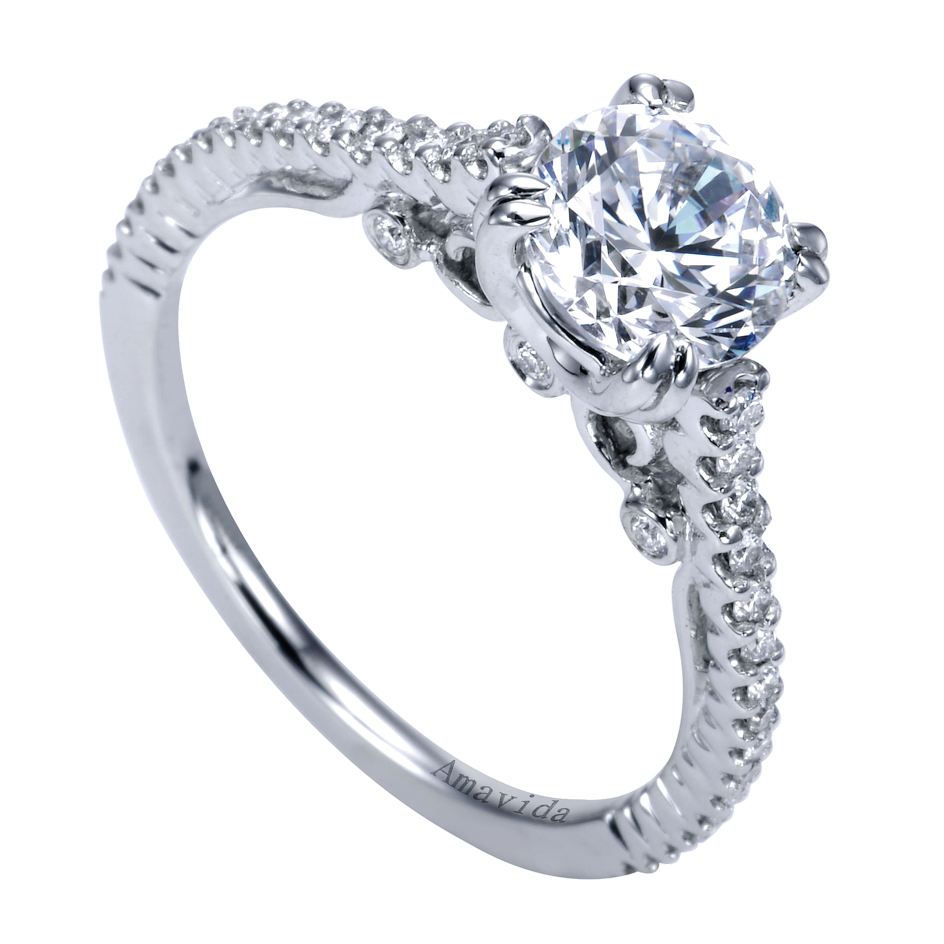 18k White Gold Round Straight Engagement Ring angle 3 18k White Gold Round Straight Engagement Ring angle 3