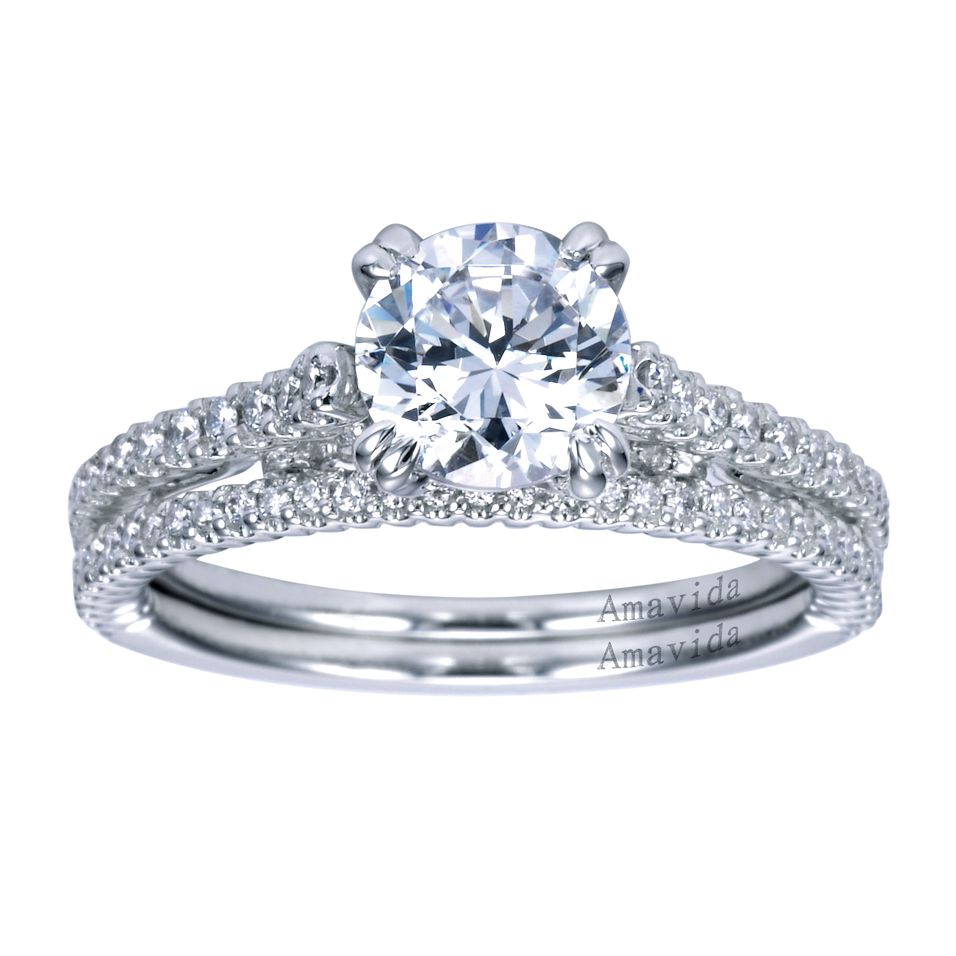 18k White Gold Round Straight Engagement Ring angle 4 18k White Gold Round Straight Engagement Ring angle 4