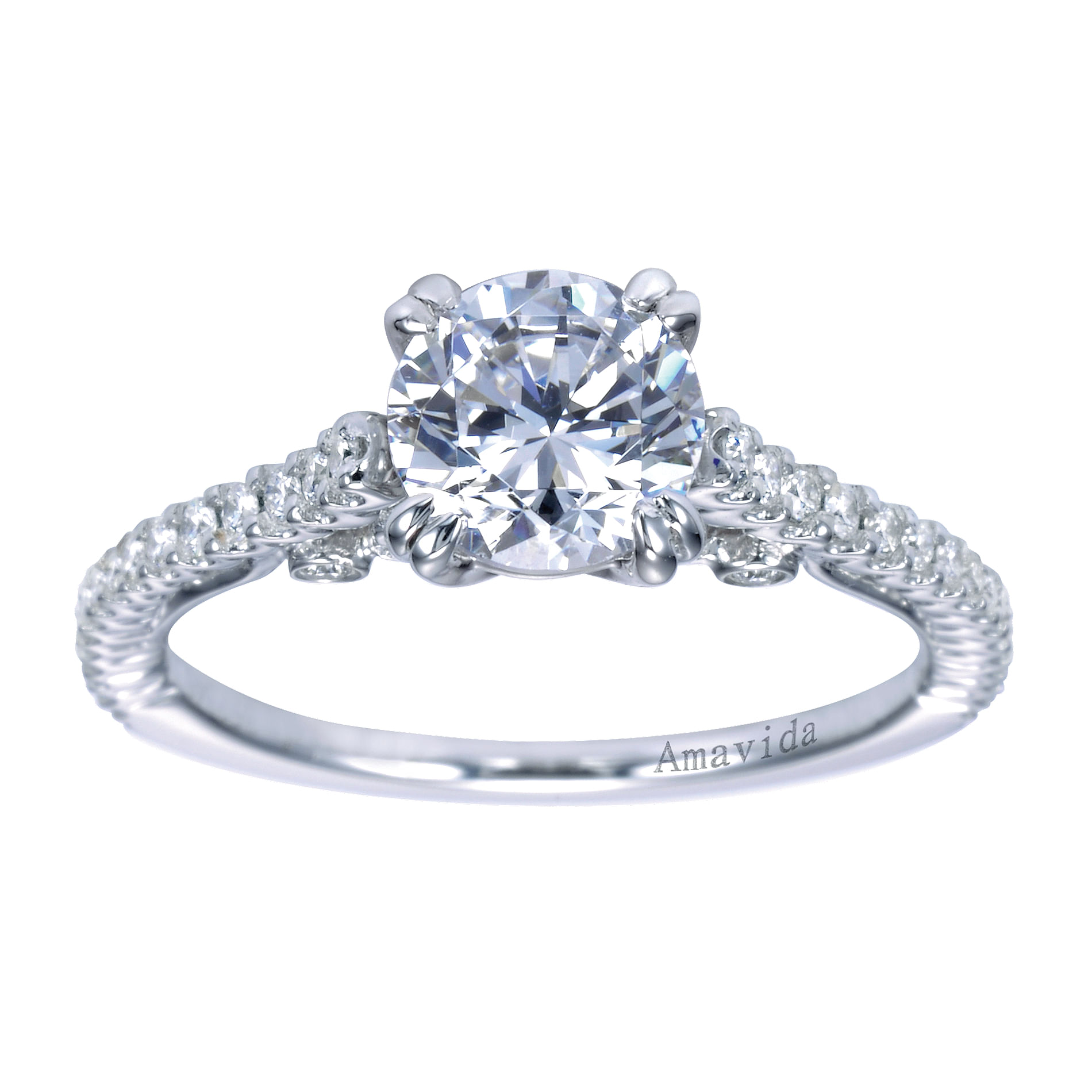 18k White Gold Round Straight Engagement Ring angle 5 18k White Gold Round Straight Engagement Ring angle 5