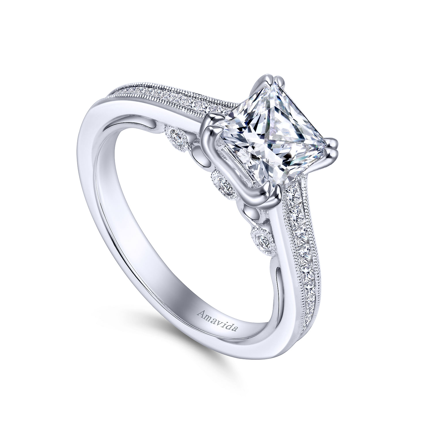 18k White Gold Round Straight Engagement Ring angle 3 18k White Gold Round Straight Engagement Ring angle 3