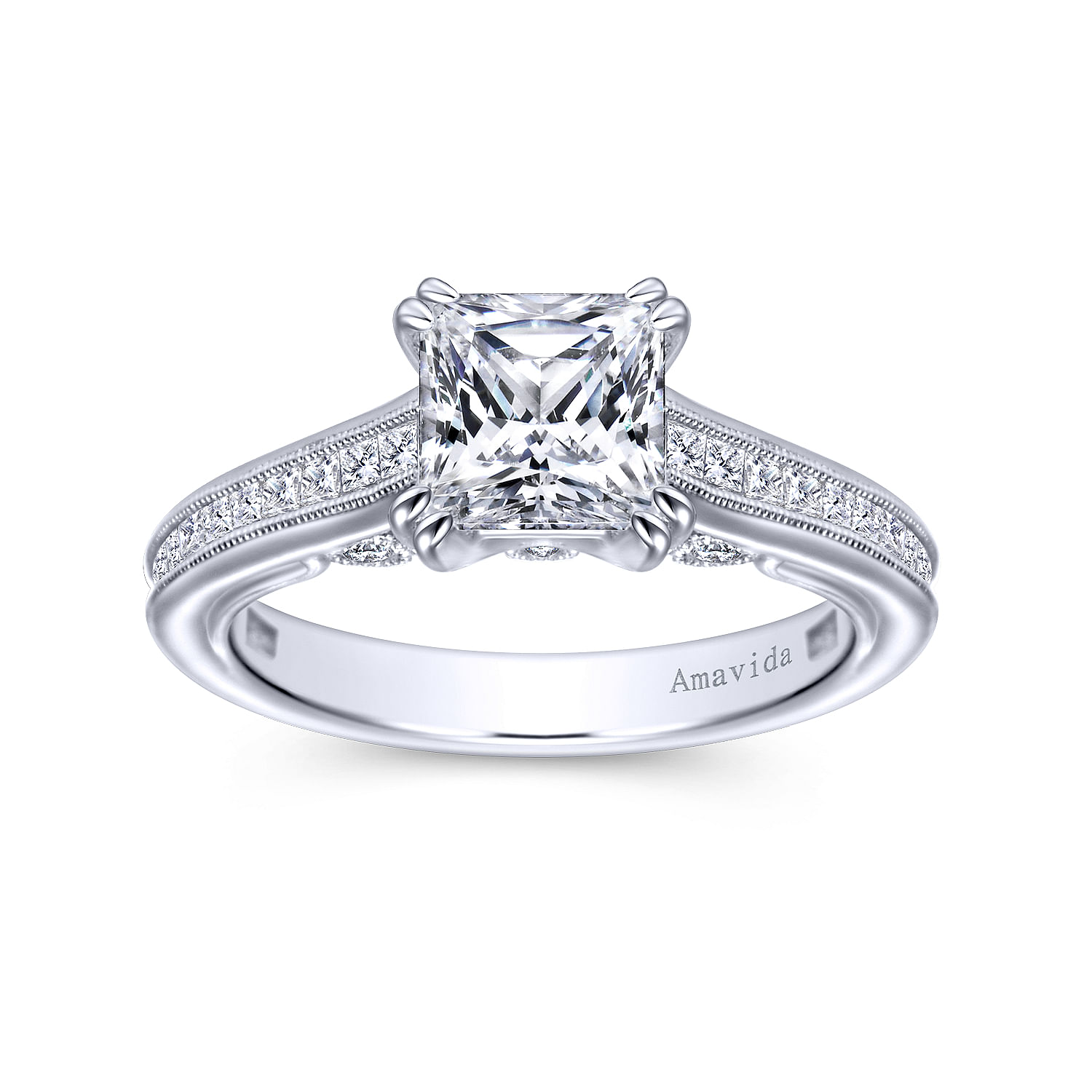 18k White Gold Round Straight Engagement Ring angle 5 18k White Gold Round Straight Engagement Ring angle 5
