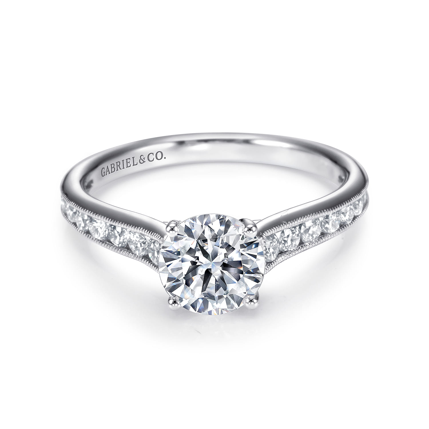 18k White Gold Round Straight Engagement Ring ER7405W83JJ