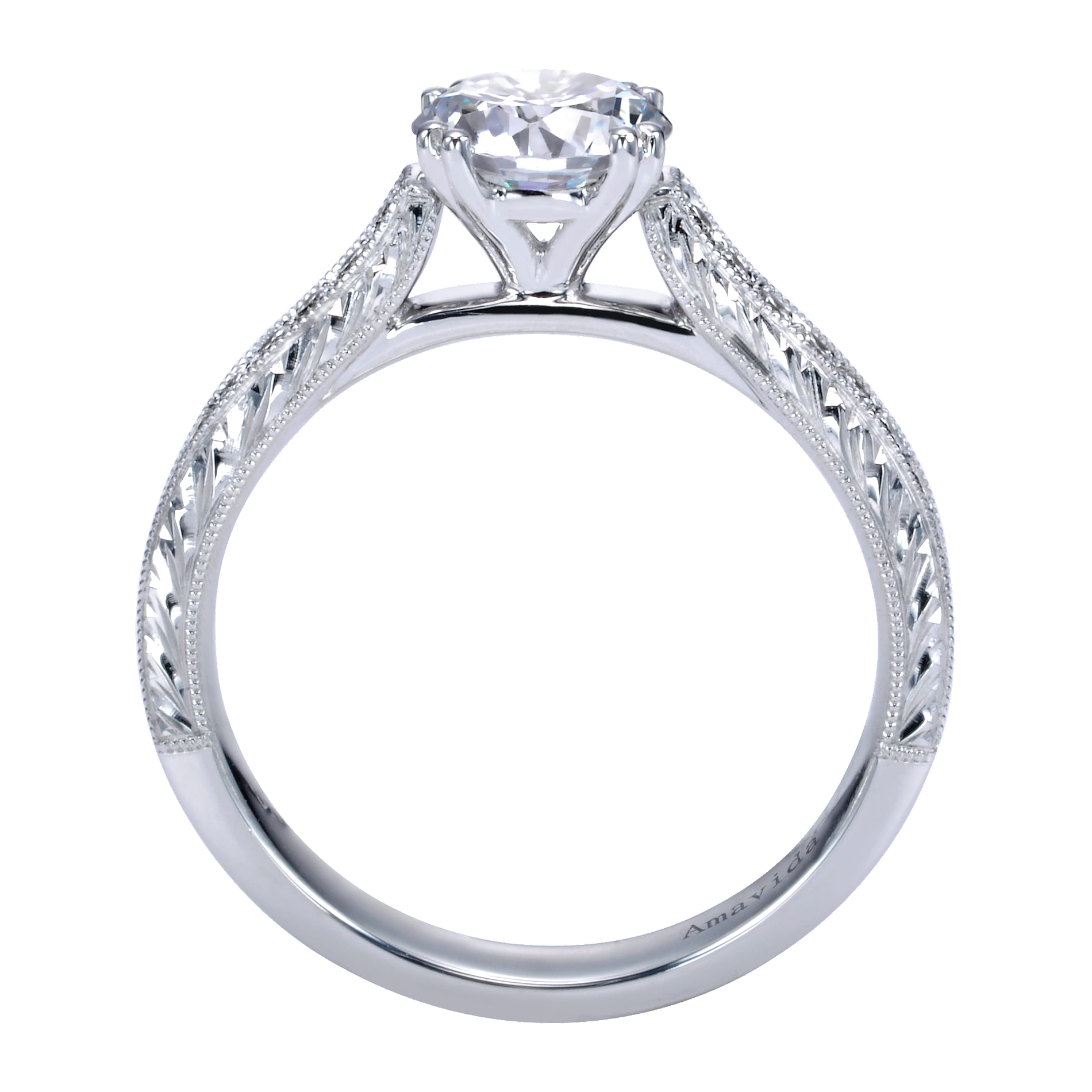 18k White Gold Round Straight Engagement Ring ER7413W83JJ