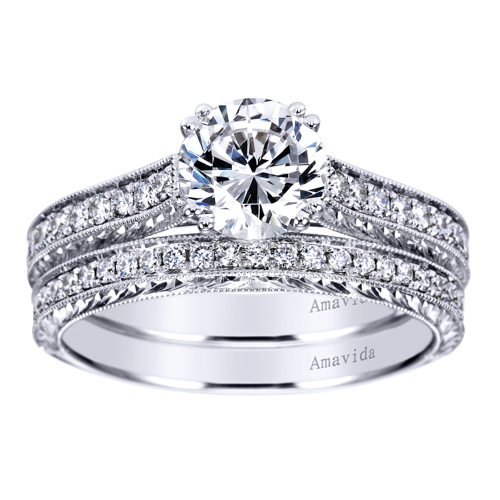 18k White Gold Round Straight Engagement Ring ER7413W83JJ