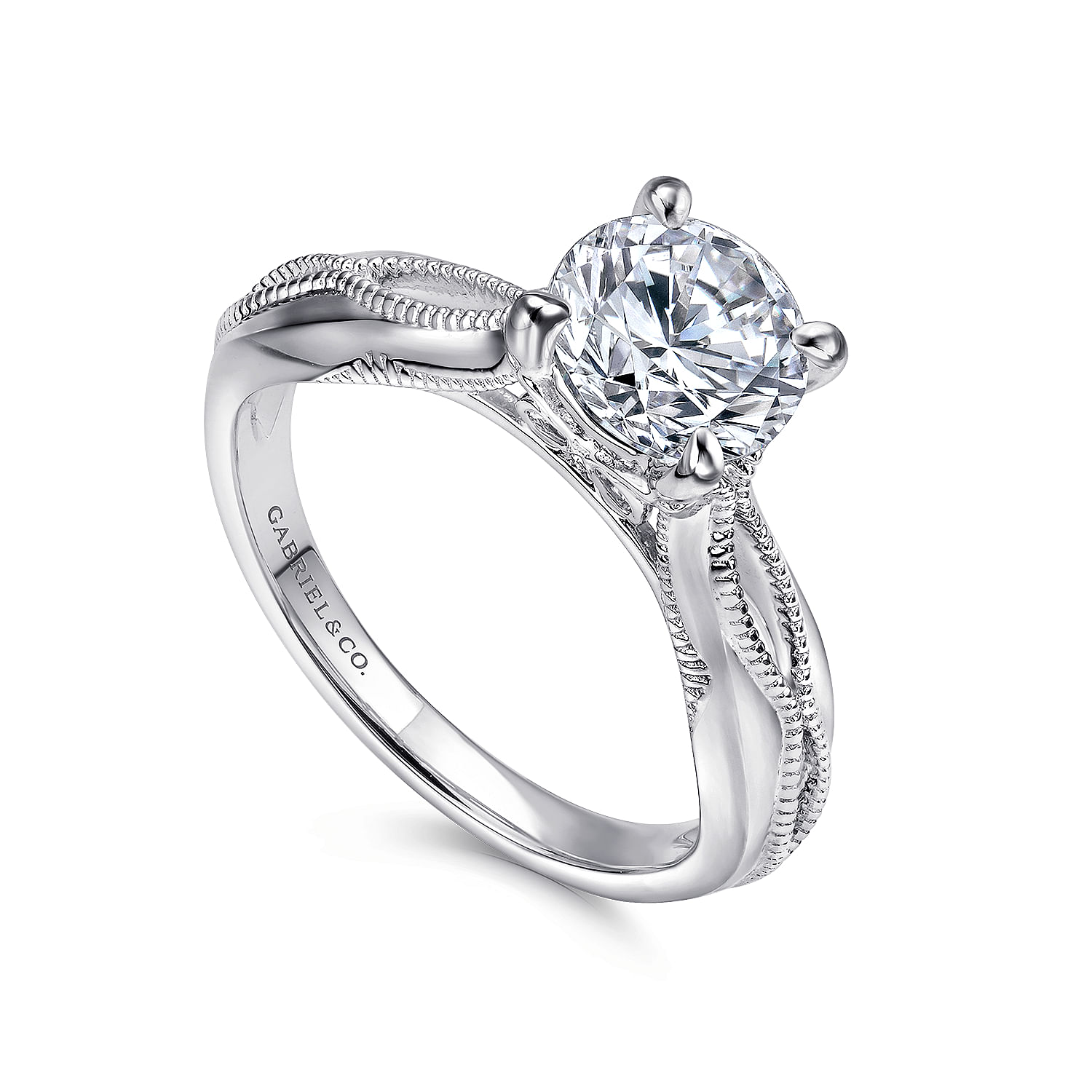 18k White Gold Split Shank Engagement Ring angle 3 18k White Gold Split Shank Engagement Ring angle 3