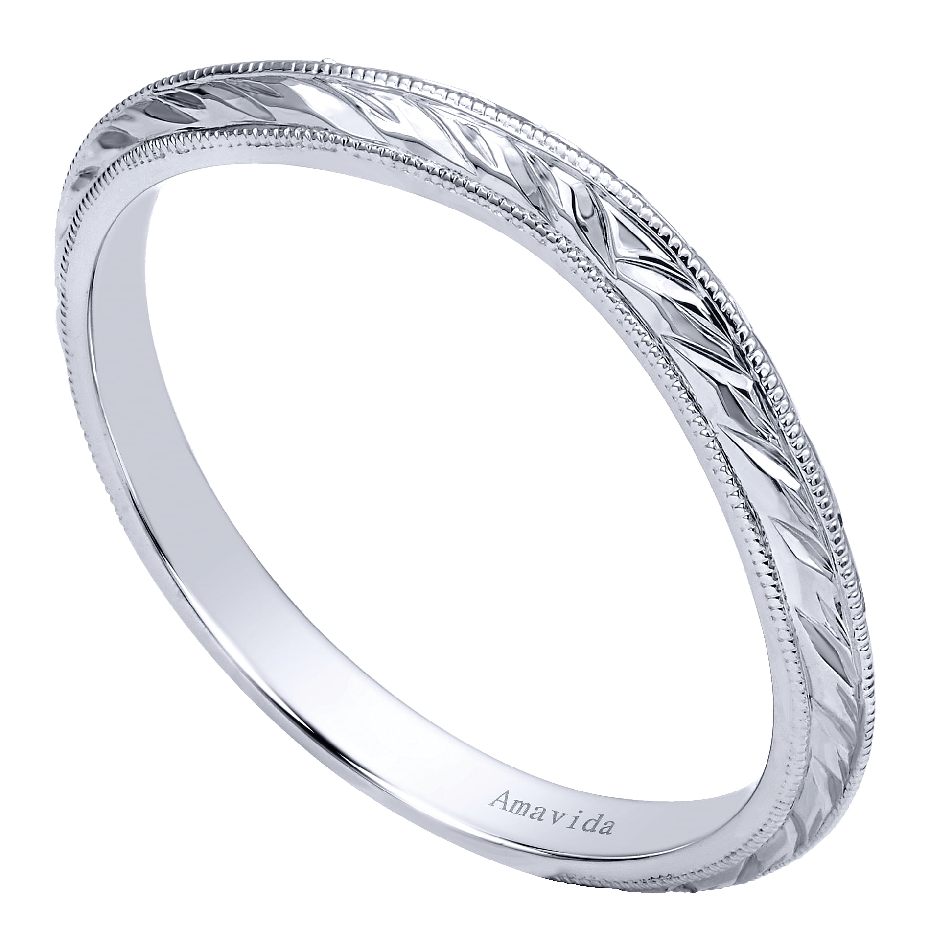 18k White Gold Victorian Curved Wedding Band angle 3 18k White Gold Victorian Curved Wedding Band angle 3