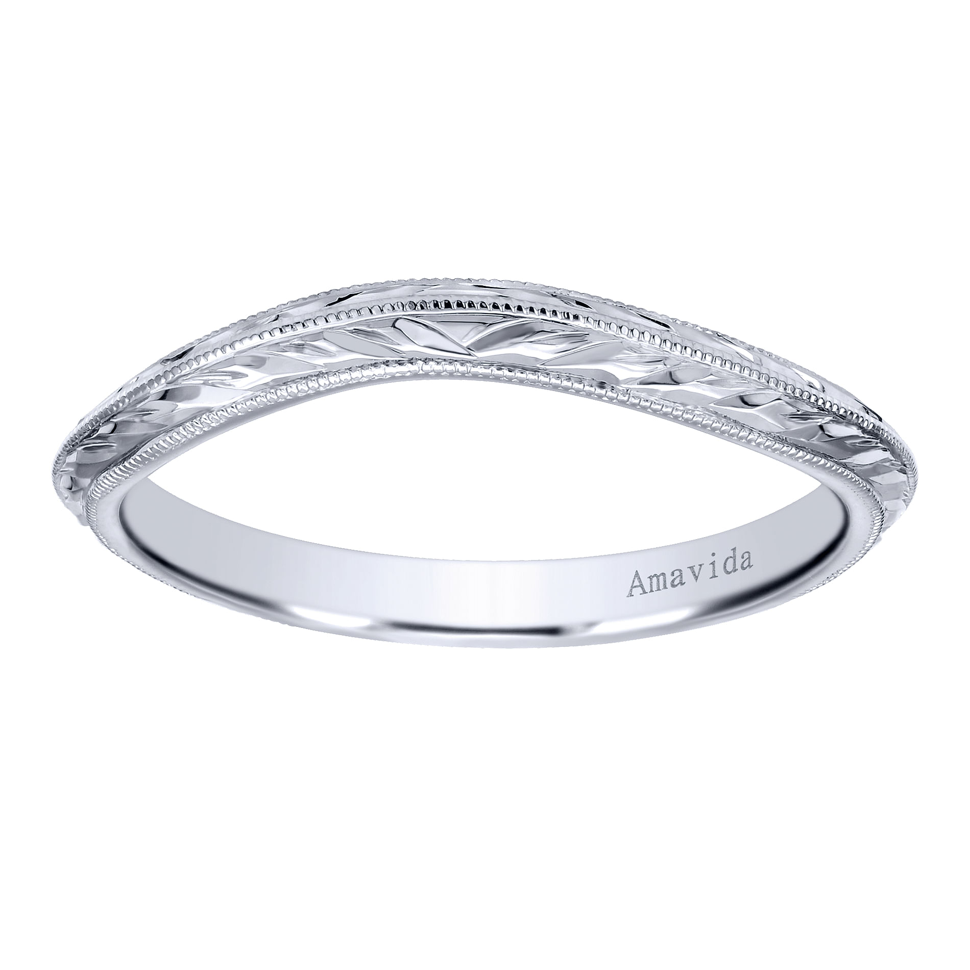 18k White Gold Victorian Curved Wedding Band angle 5 18k White Gold Victorian Curved Wedding Band angle 5