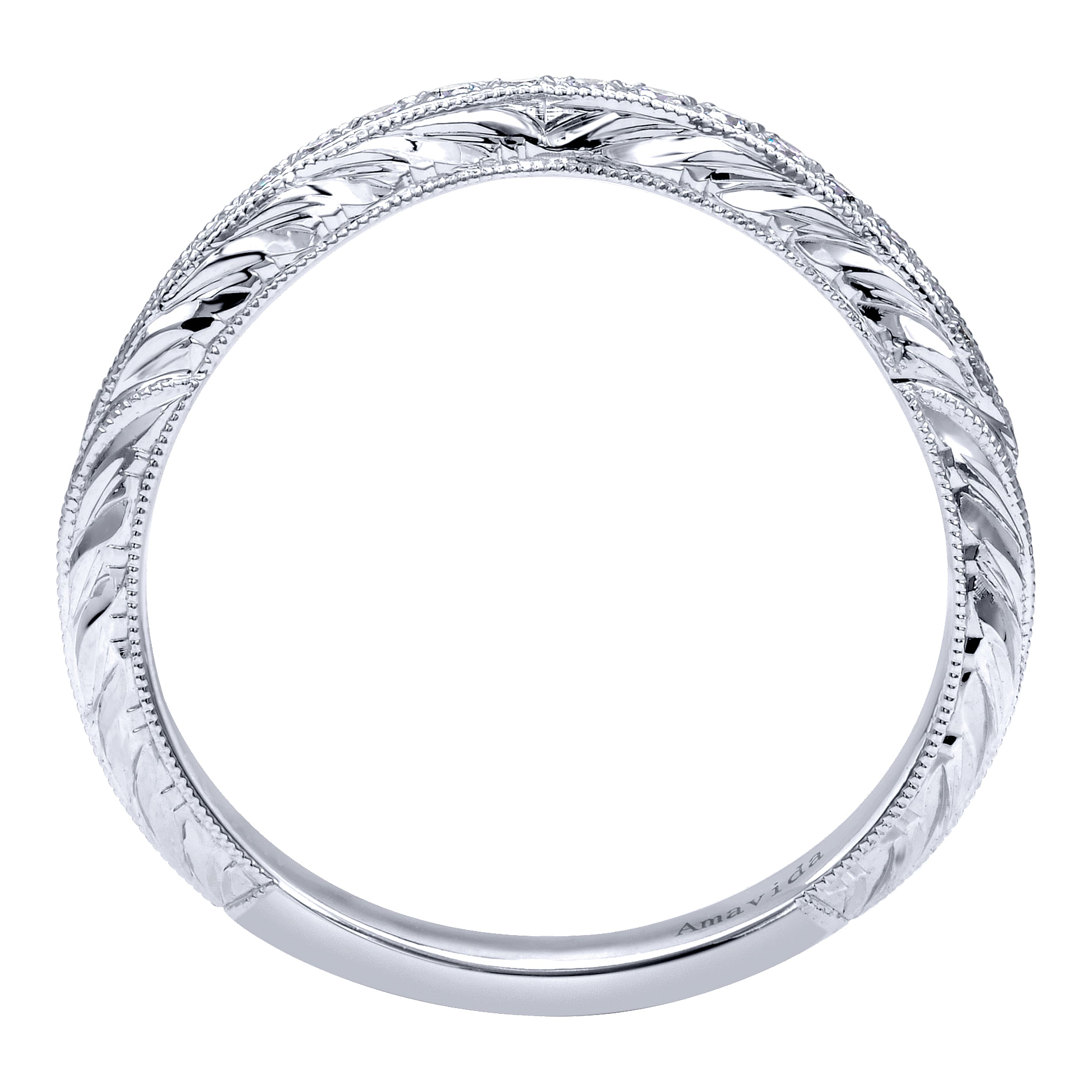 18k White Gold Victorian Curved Wedding Band angle 2 18k White Gold Victorian Curved Wedding Band angle 2
