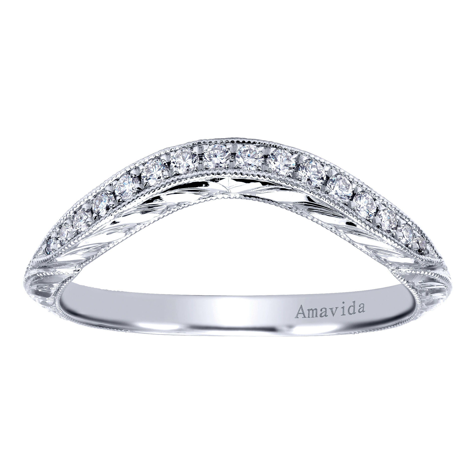 18k White Gold Victorian Curved Wedding Band angle 5 18k White Gold Victorian Curved Wedding Band angle 5