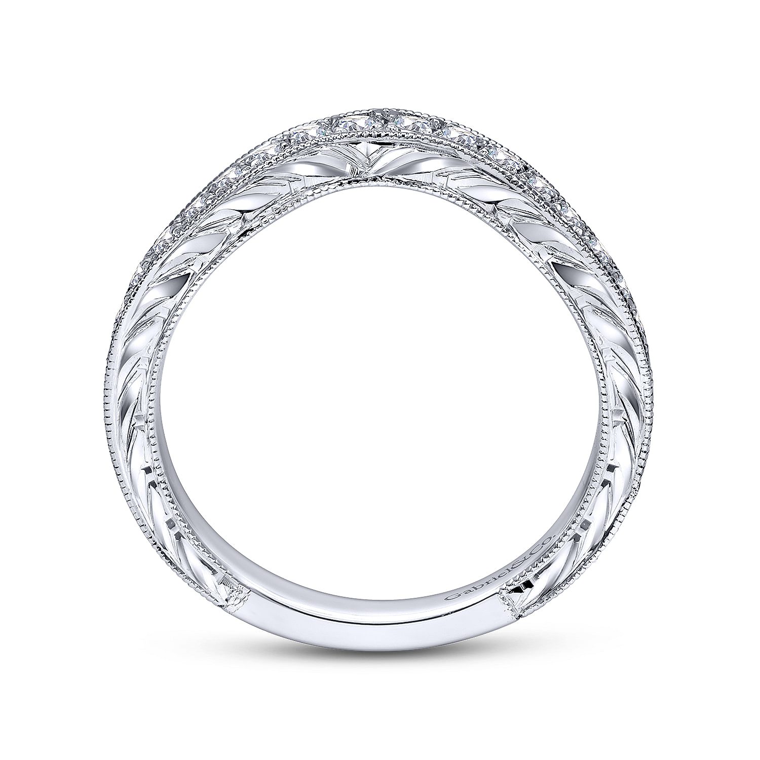 18k White Gold Victorian Curved Wedding Band angle 2 18k White Gold Victorian Curved Wedding Band angle 2