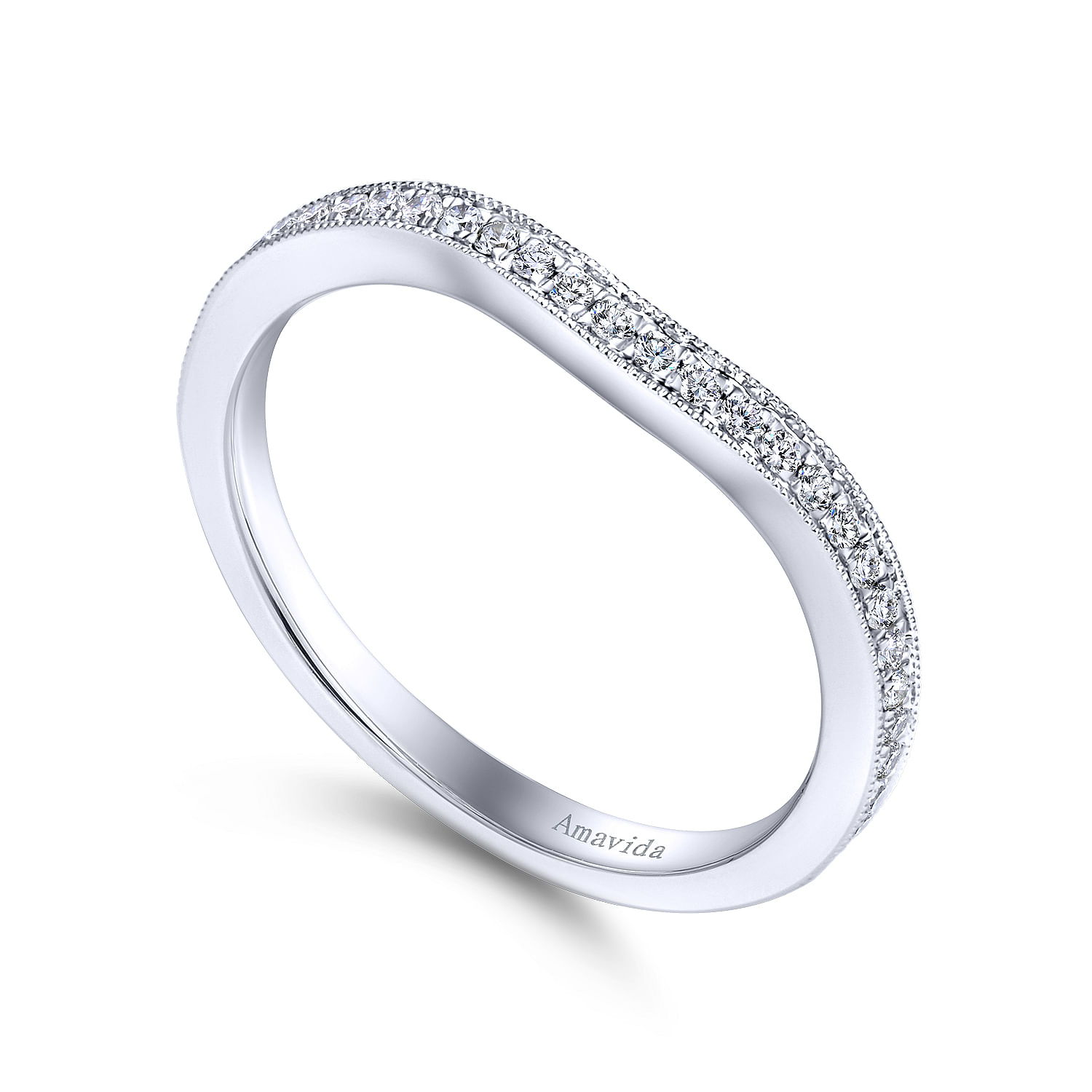 18k White Gold Victorian Curved Wedding Band angle 3 18k White Gold Victorian Curved Wedding Band angle 3