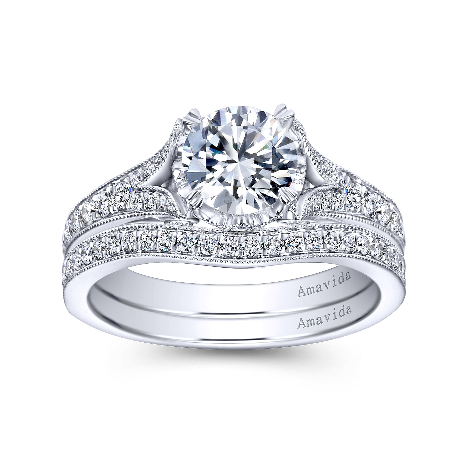 18k White Gold Victorian Curved Wedding Band angle 4 18k White Gold Victorian Curved Wedding Band angle 4
