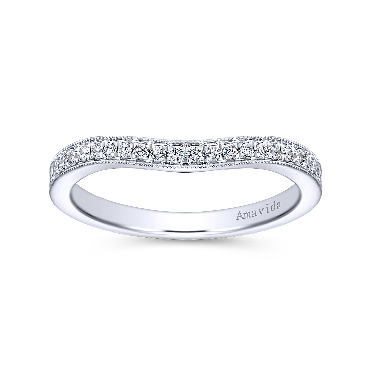 18k White Gold Victorian Curved Wedding Band angle 5 18k White Gold Victorian Curved Wedding Band angle 5