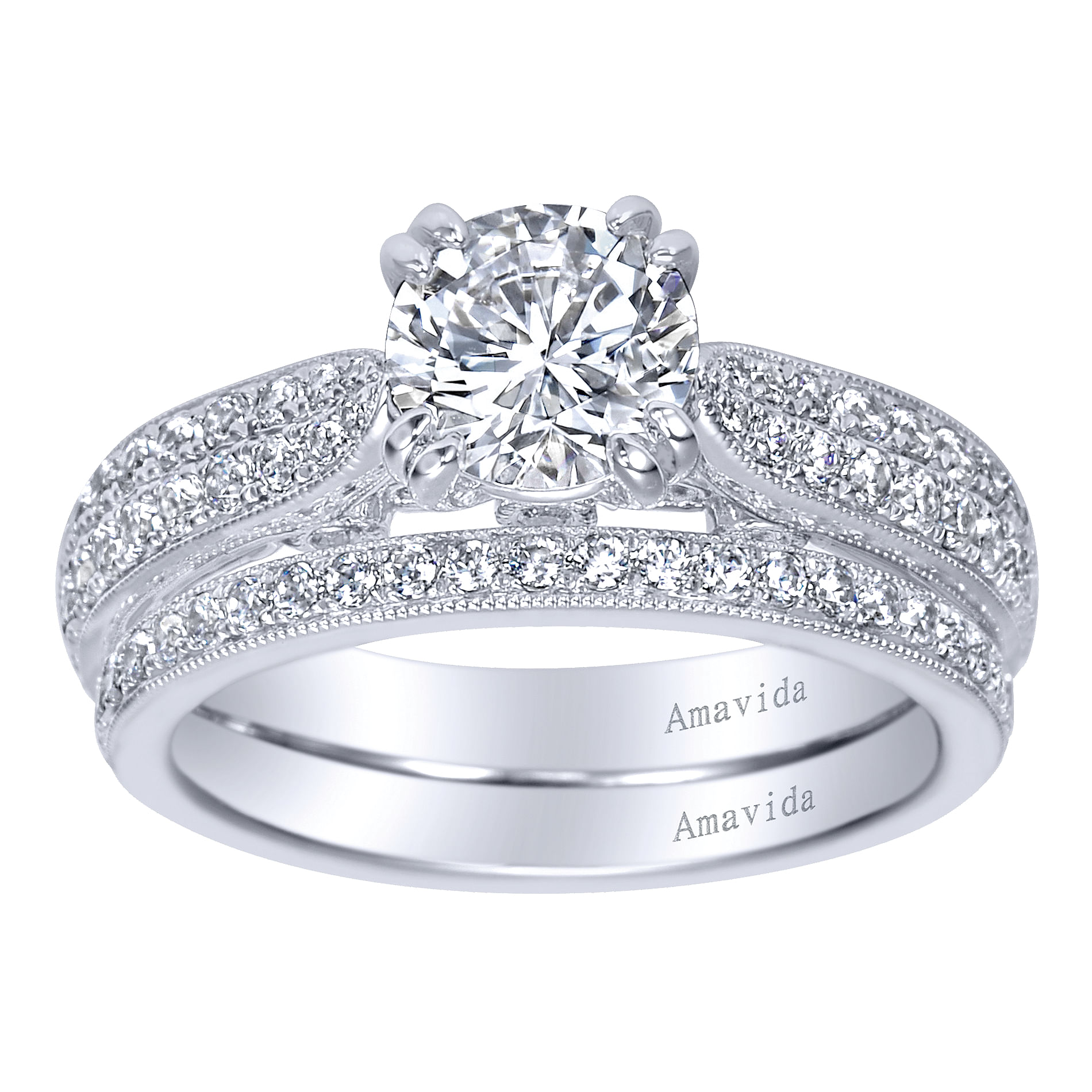 18k White Gold Victorian Straight Wedding Band angle 4 18k White Gold Victorian Straight Wedding Band angle 4