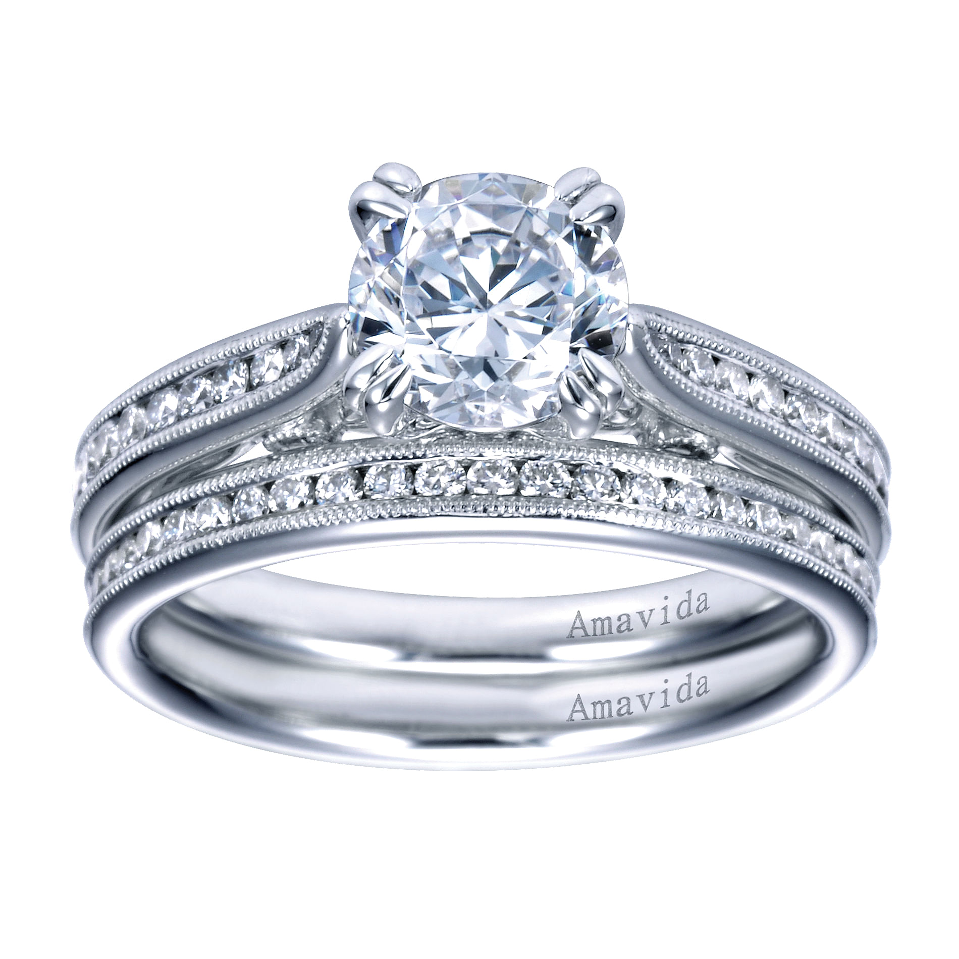 18k White Gold Victorian Straight Wedding Band angle 4 18k White Gold Victorian Straight Wedding Band angle 4