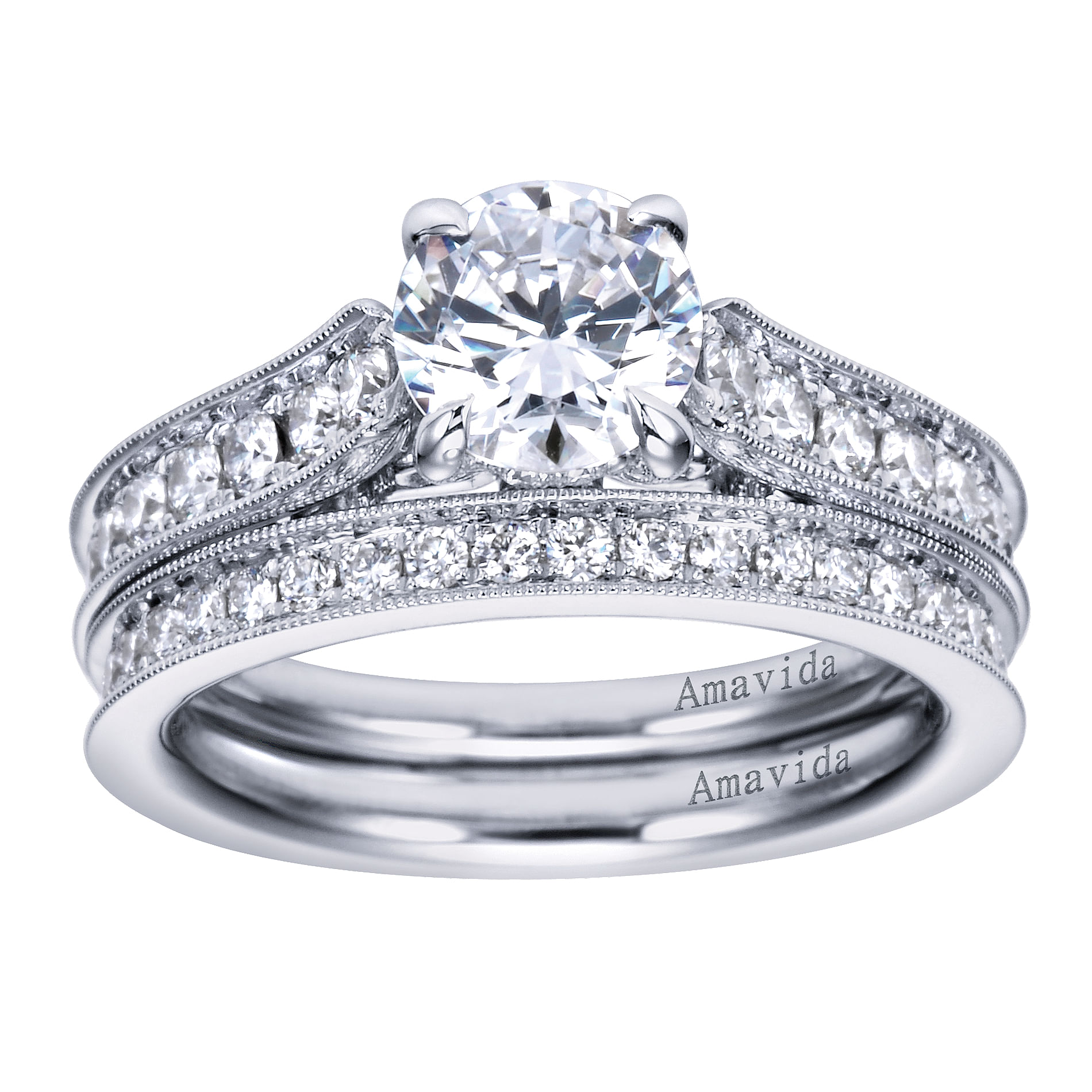 18k White Gold Victorian Straight Wedding Band angle 4 18k White Gold Victorian Straight Wedding Band angle 4