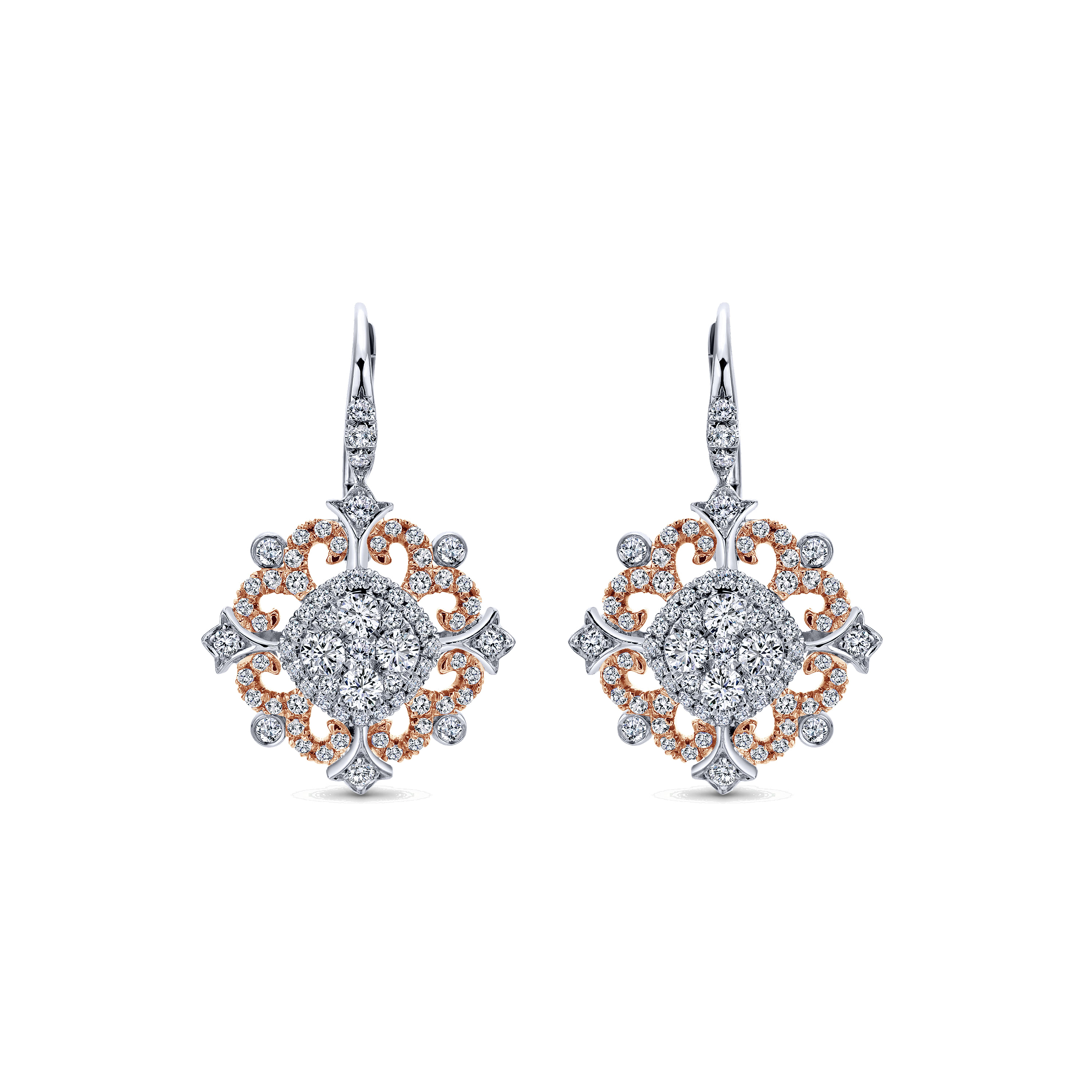 18k White and Pink Gold Intricate Pave Diamond Drop 18k White and Pink Gold Intricate Pave Diamond Drop