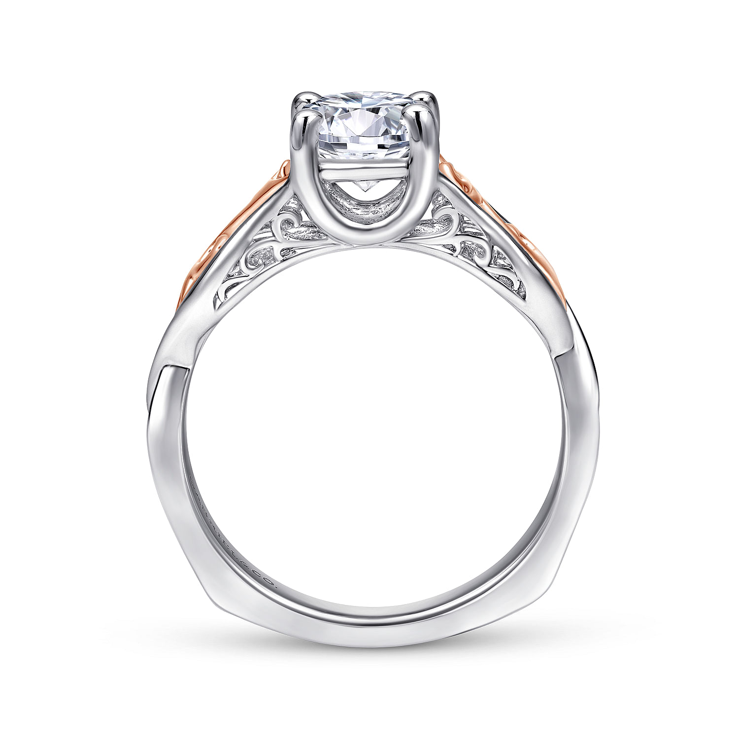 18k White/pink Gold Criss Cross Engagement Ring angle 2 18k White/pink Gold Criss Cross Engagement Ring angle 2