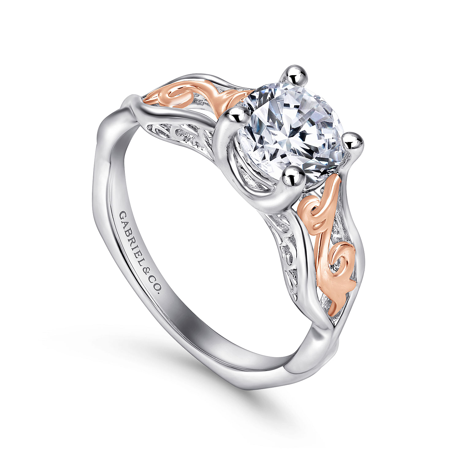 18k White/pink Gold Criss Cross Engagement Ring angle 3 18k White/pink Gold Criss Cross Engagement Ring angle 3